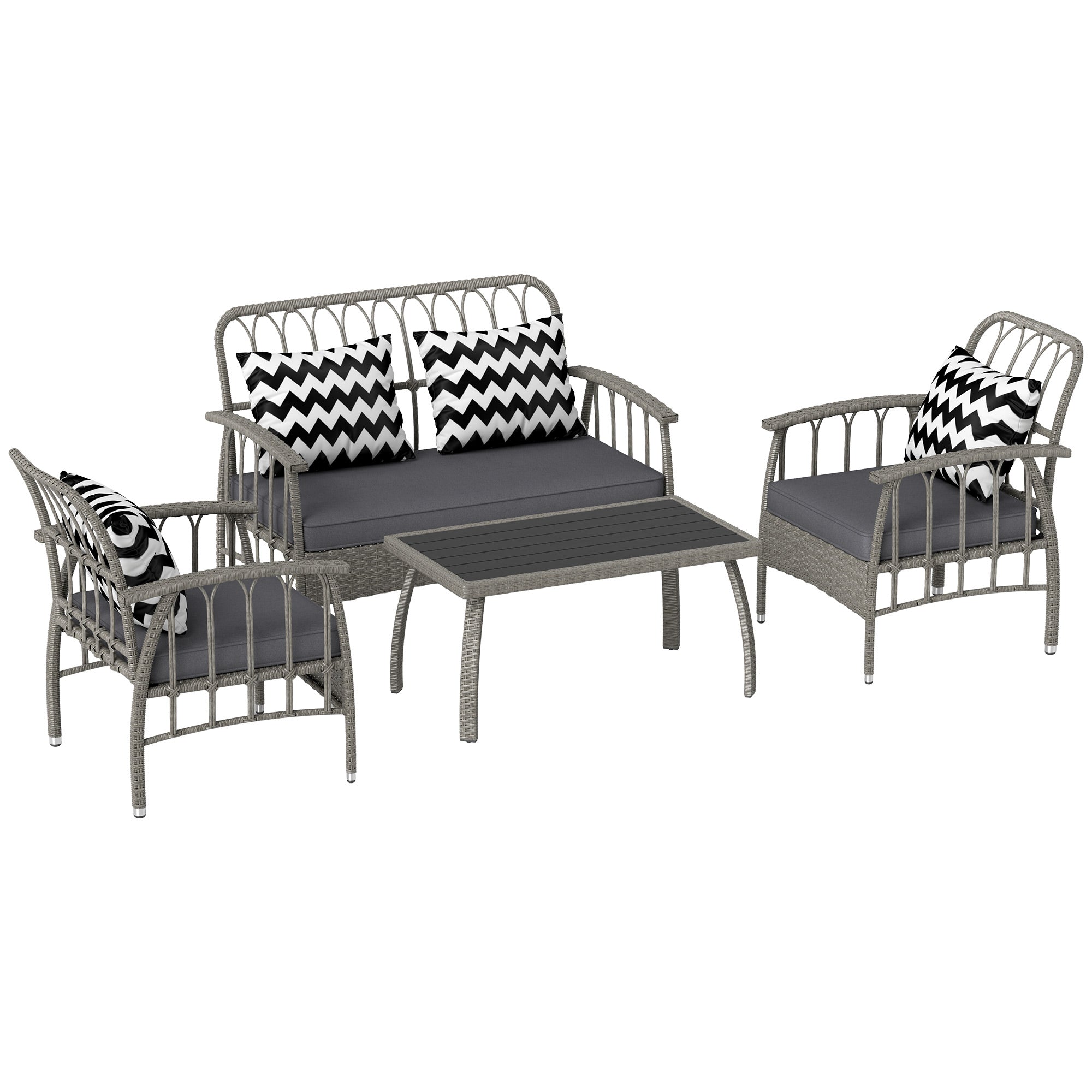 4 Piece Rattan Garden Sofa Set with Adjustable Backrests - Grey