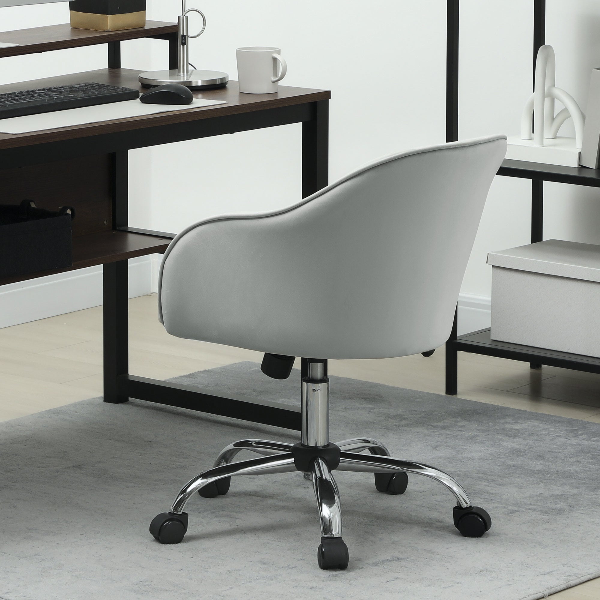 46-56 cm Velvet-feel Office Chair - Grey