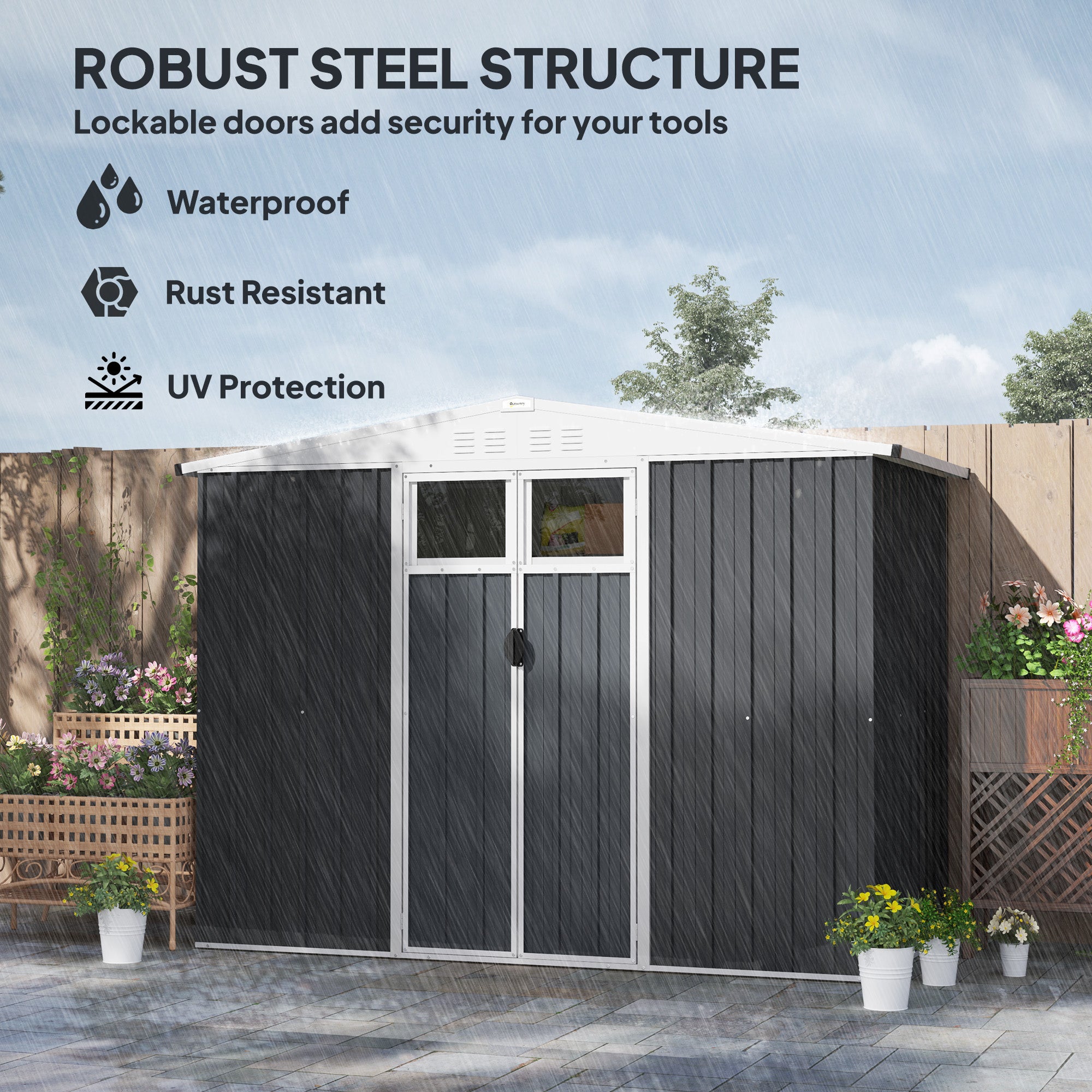 8 x 4 ft Metal Garden Storage Shed with Window and Lockable Door - Dark Grey