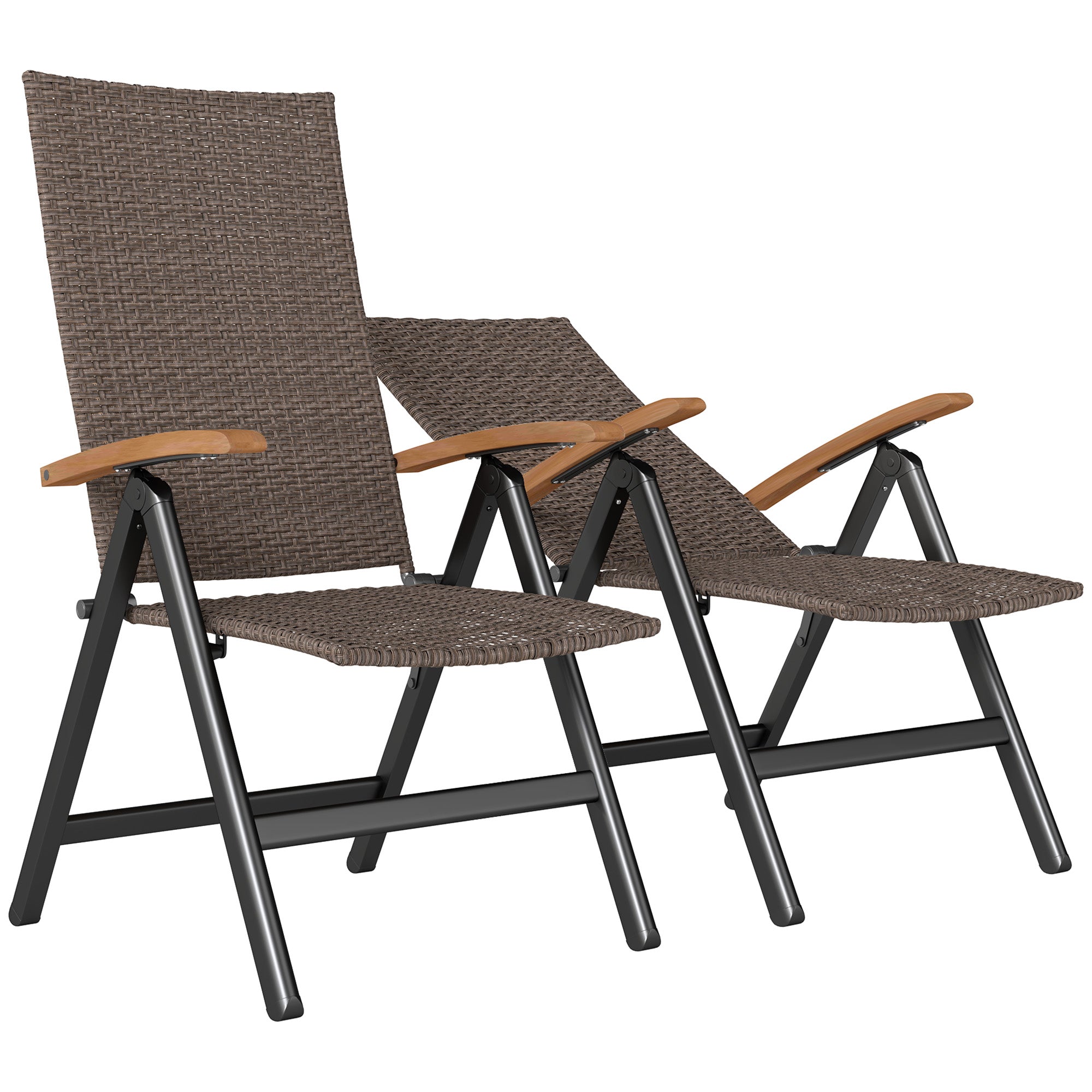 2 Pieces Outdoor Foldable Dining Chair with Armrests, High Backrest, for Garden, Camping, Balcony, Brown