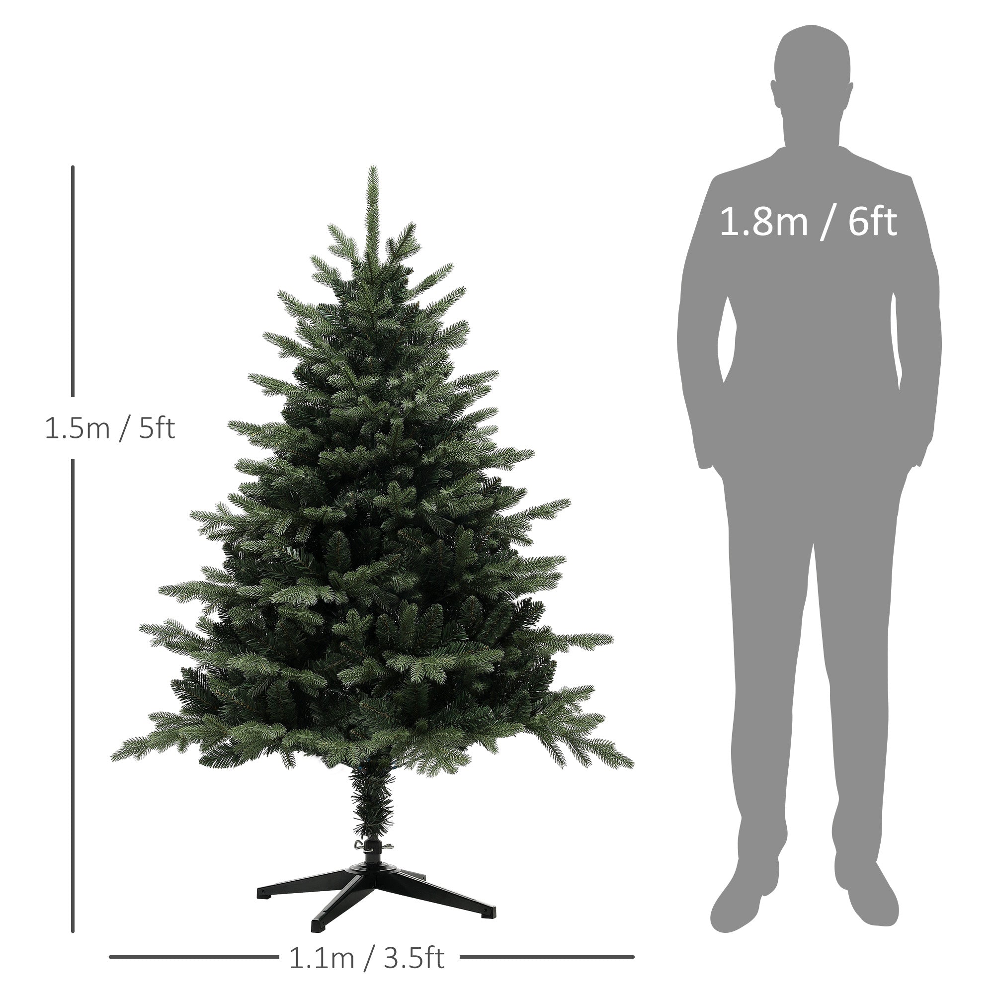 5ft Artificial Spurce Christmas Tree with 1121 Branch Tips and Foldable Steel Base, Realistic Hinged Xmas Tree, Holiday D©cor for Home Office, Green