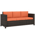 3 Seater Rattan Sofa All-Weather Wicker Weave Metal Frame Chair with Fire Resistant Cushio-Orange
