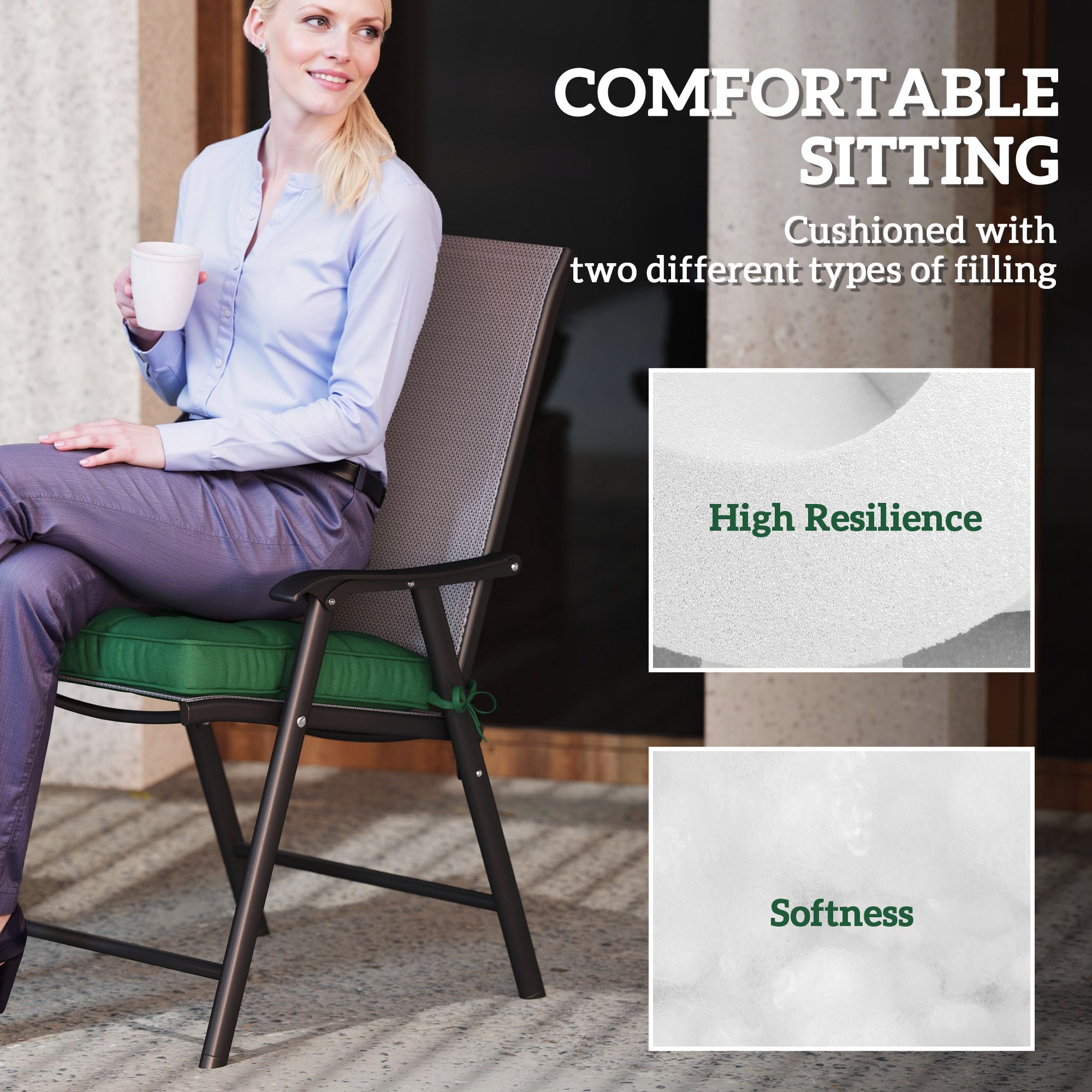 Set of 4 42 x 42cm Outdoor Seat Cushions - Green