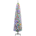 7' Prelit Artificial Christmas Tree with Colourful LED Lights, Flocked Tips, Berries & Pine Cones - Green