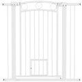 106cm Tall Dog Gate with Cat Door and 7cm & 14cm Extensions for 76-104cm Wide Doorways - White
