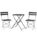 Folding Garden Bistro Set, Outdoor Round Bistro Table and Chairs Set 2 with Electrophoresis Metal Frame, Grey