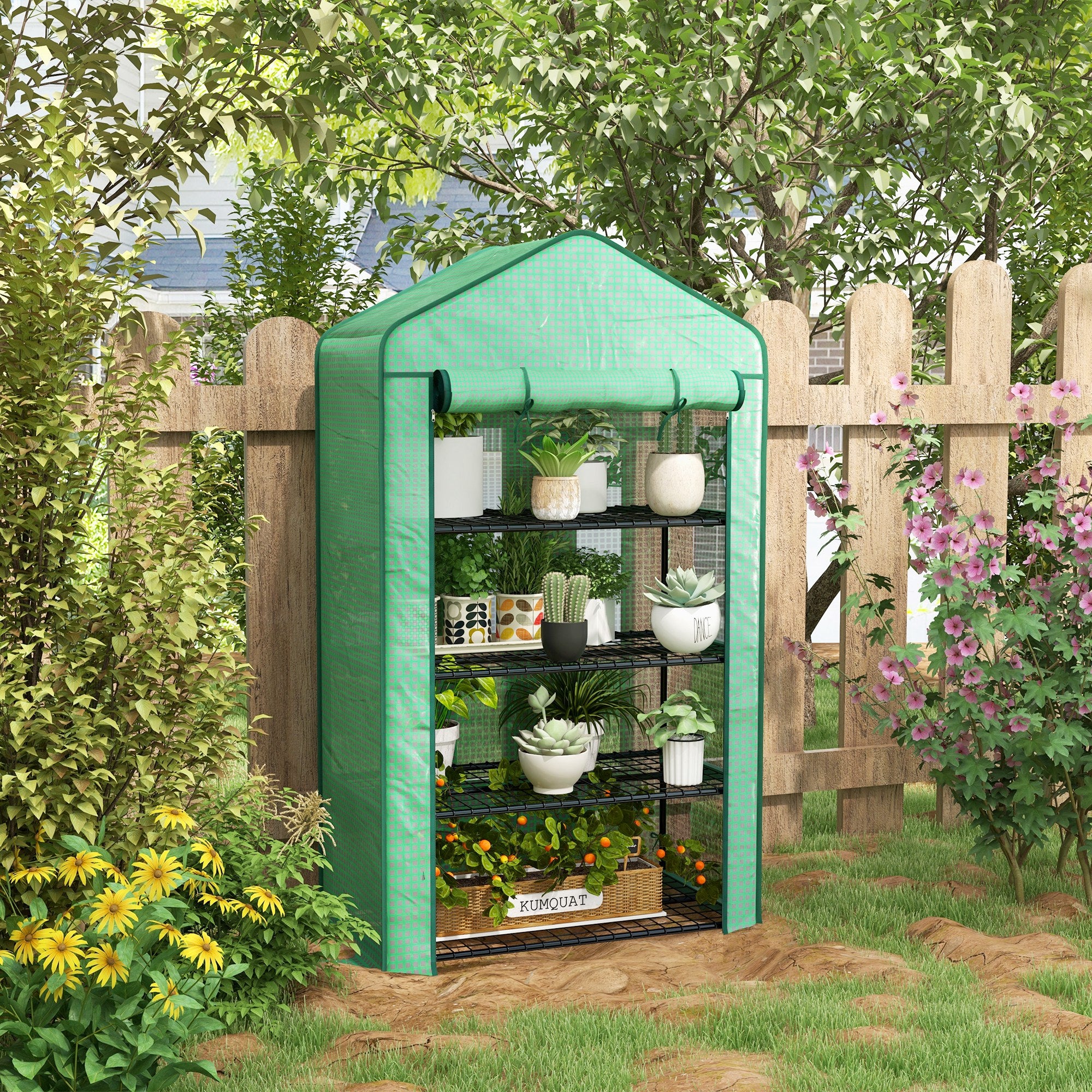 Four-Tier Mini Greenhouse, with Reinforced Plastic Cover