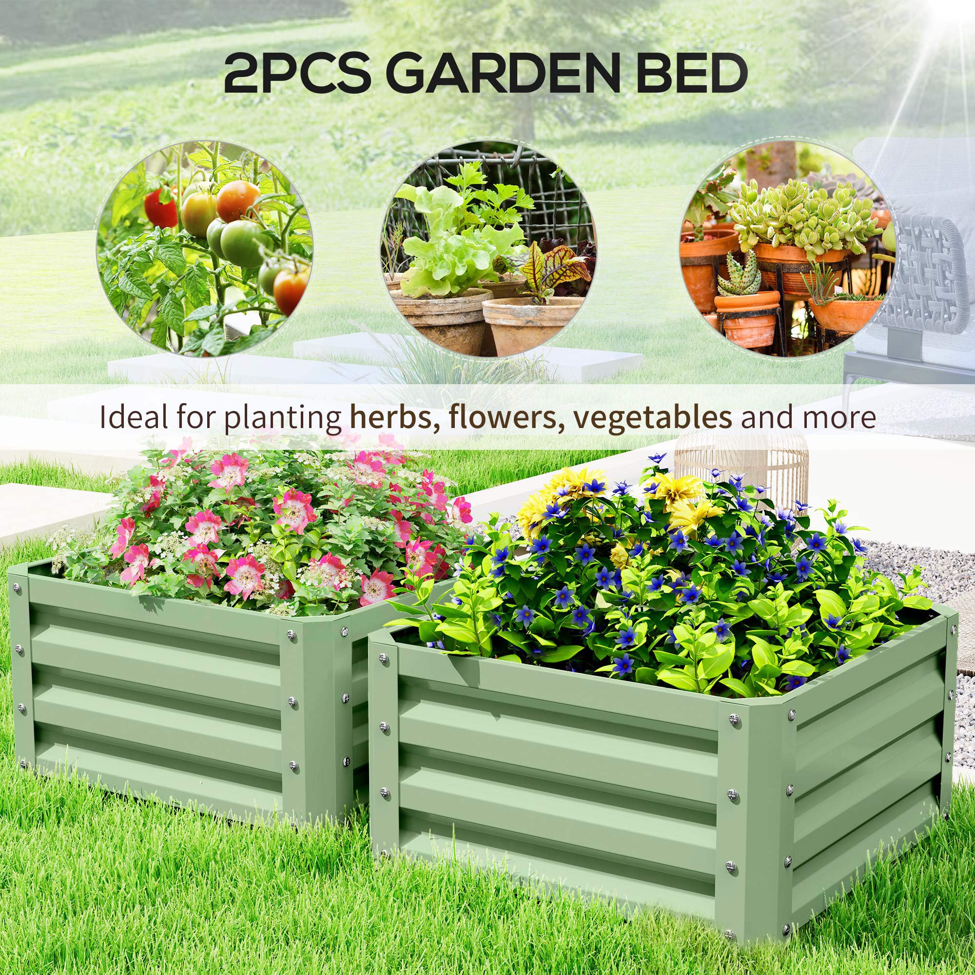Set of Two 60 x 60cm Steel Planter Boxes - Light Green