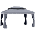 3x4m Aluminium Garden Gazebo with Nets and Curtains Marquee Canopy Shelter Pavilion - Dark Grey