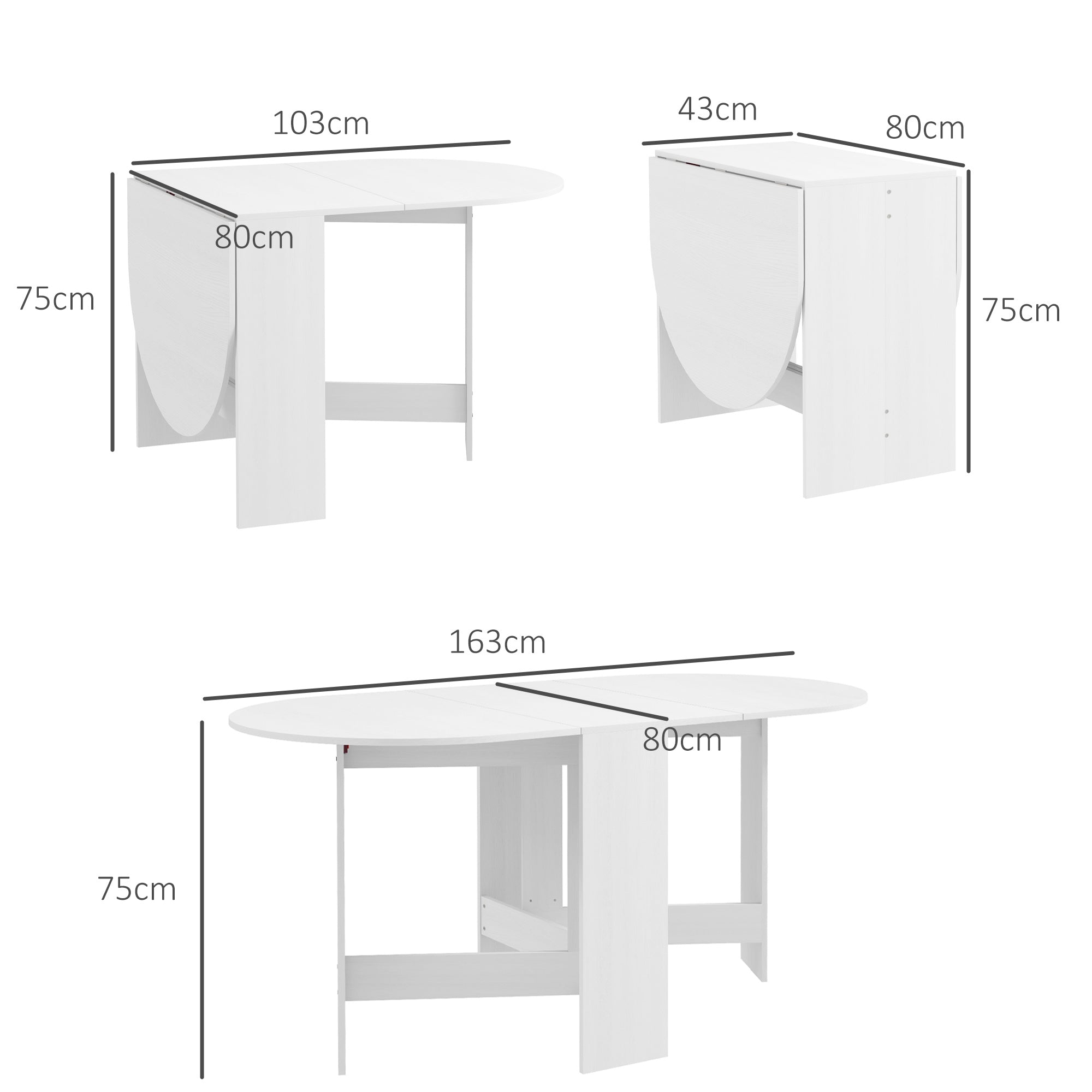 Folding Drop Leaf Oval Dining Table for Small Spaces - Ash Wood-Effect
