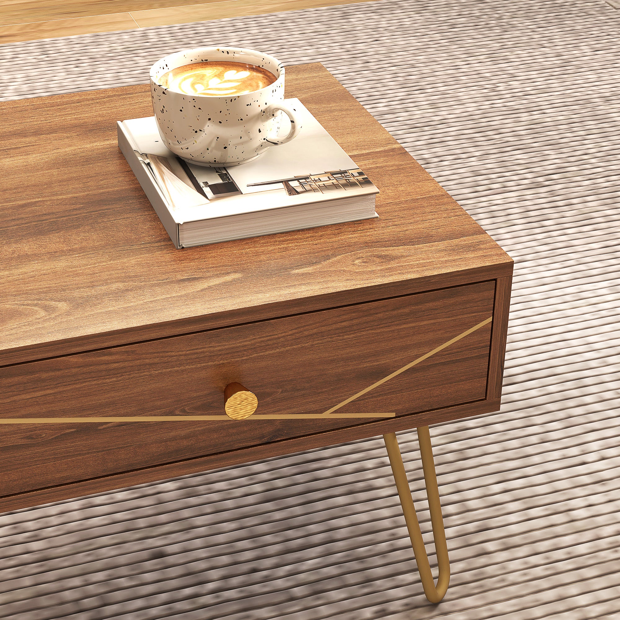 Rectangular Coffee Table with Storage Drawers 100x50x41 cm Steel Base - Brown