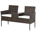 Two-Seat Rattan Chair with Tempered Glass Middle Table - Brown
