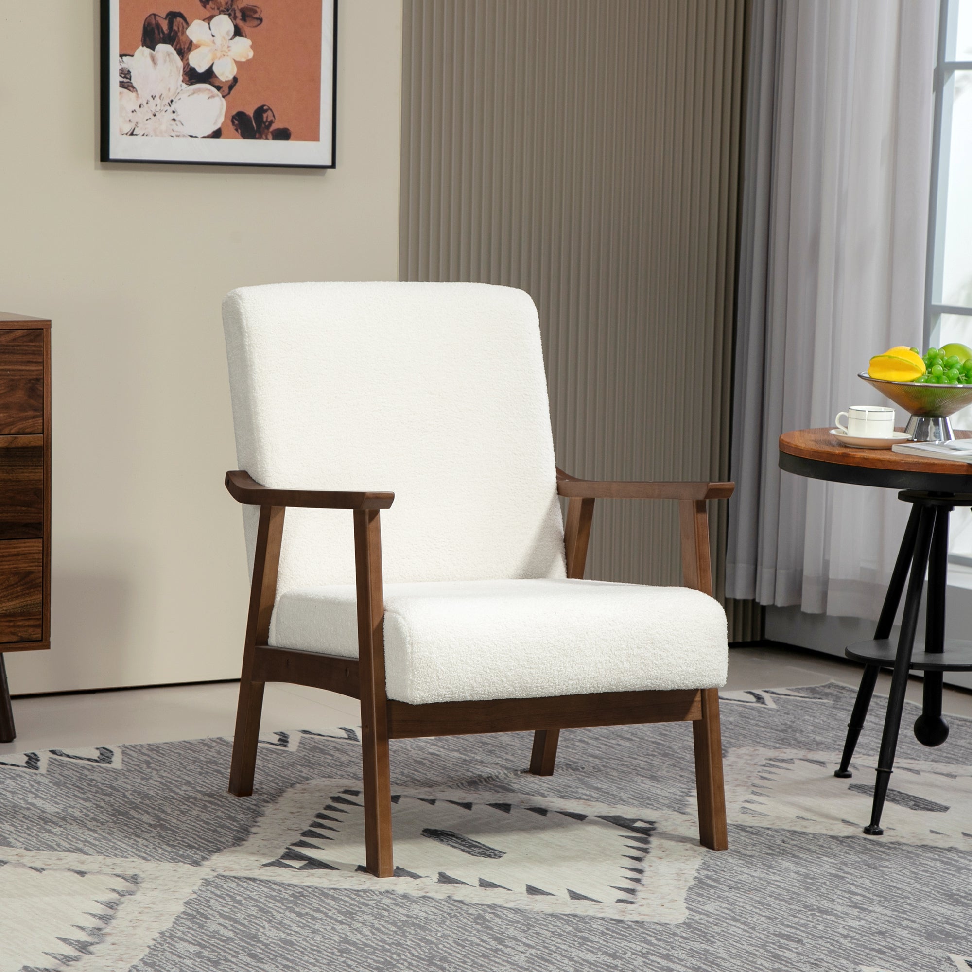 Boucle Seat Mid Century Accent Chair - White