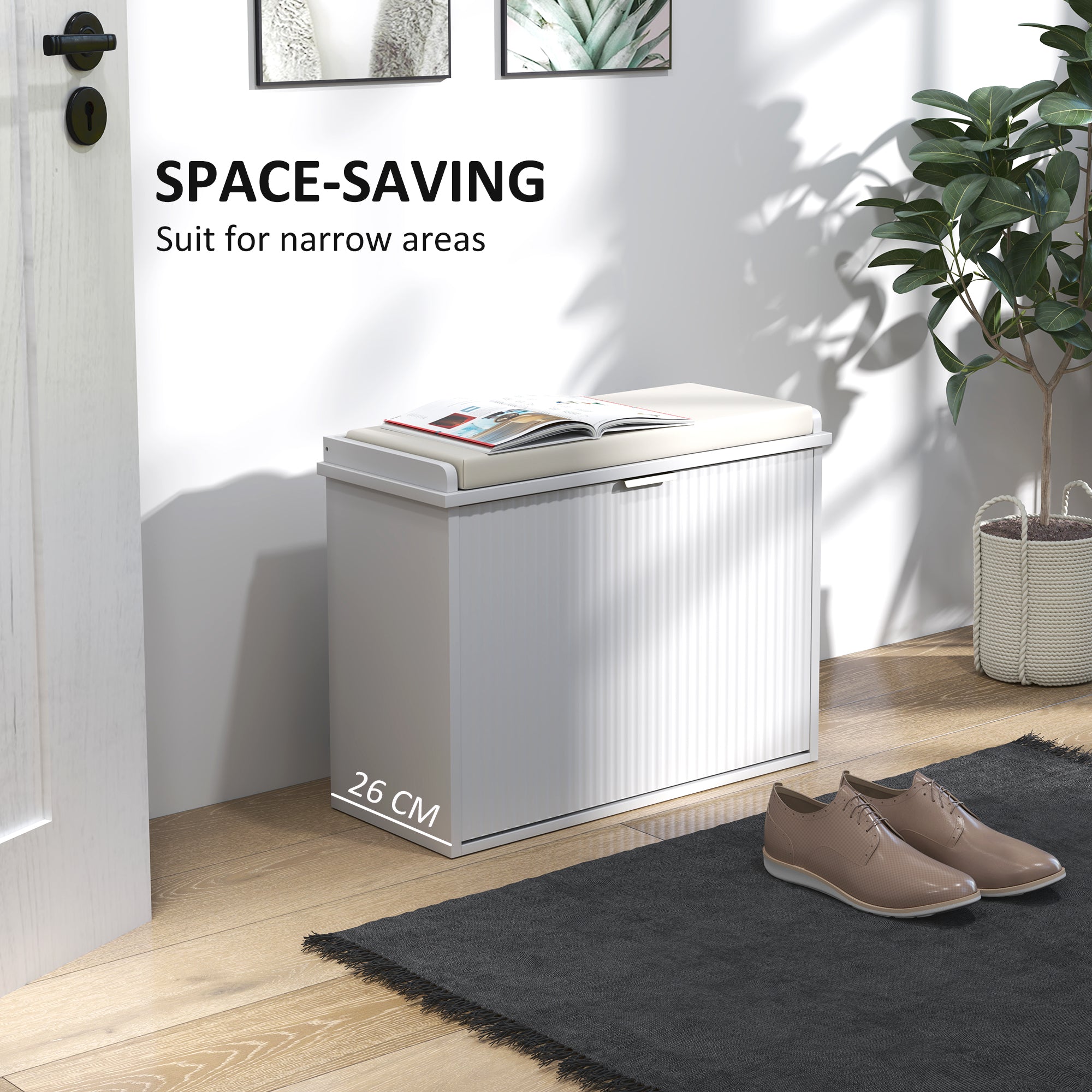 Elegant Six Shoe Bench, with Top Seat - White