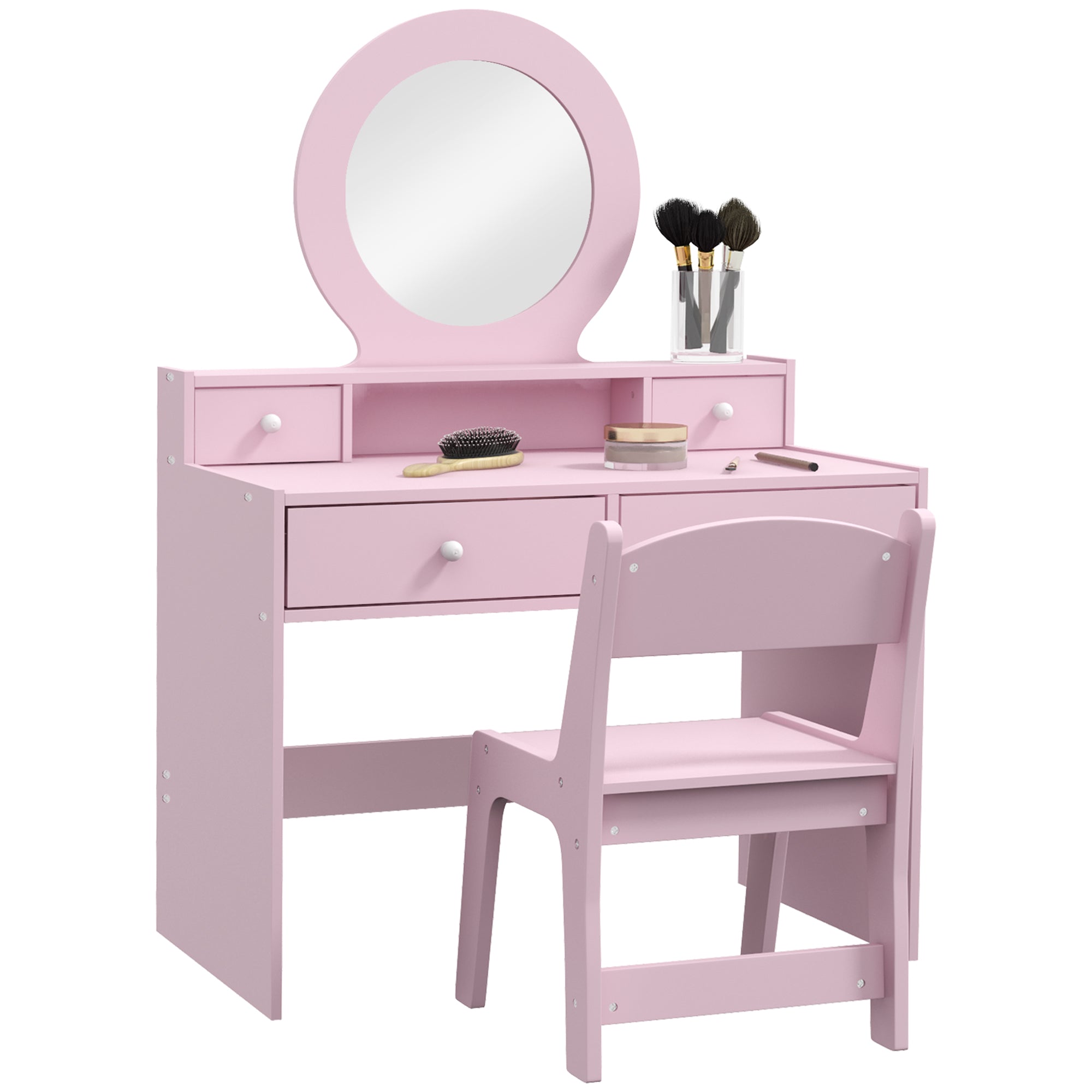 Kids Dressing Table Set Kids Make up Table with Stool and Mirror, Storage Drawers, Gift for Aged 3-8