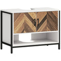 Under Sink Bathroom Cabinet with Herringbone Doors and Open Compartment 80x40x60cm - Cream White