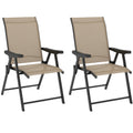 Set of 2 Folding Outdoor Chairs with Breathable Mesh and Armrests - Brown Black