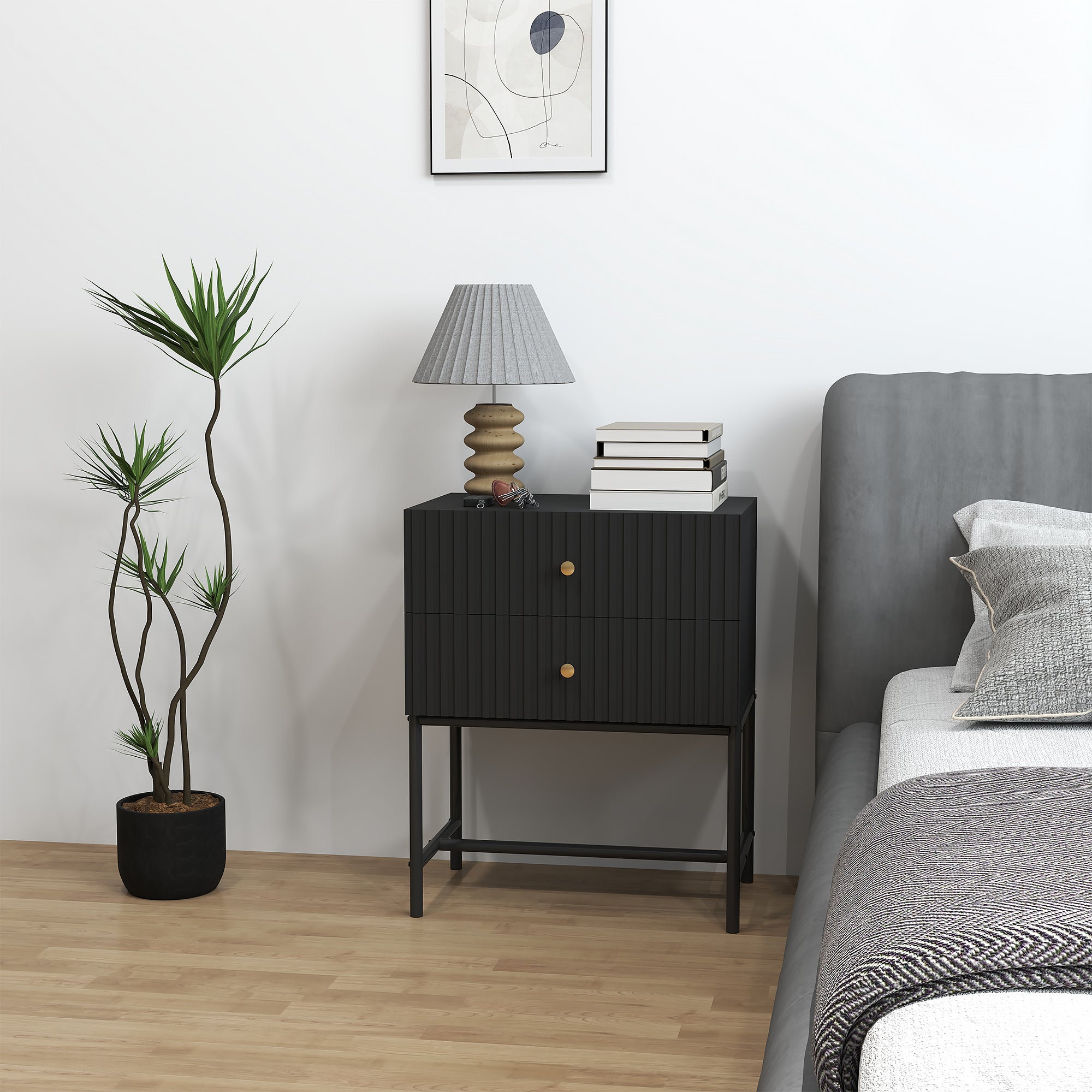Elegant Two-Drawer Bedside Table - Black