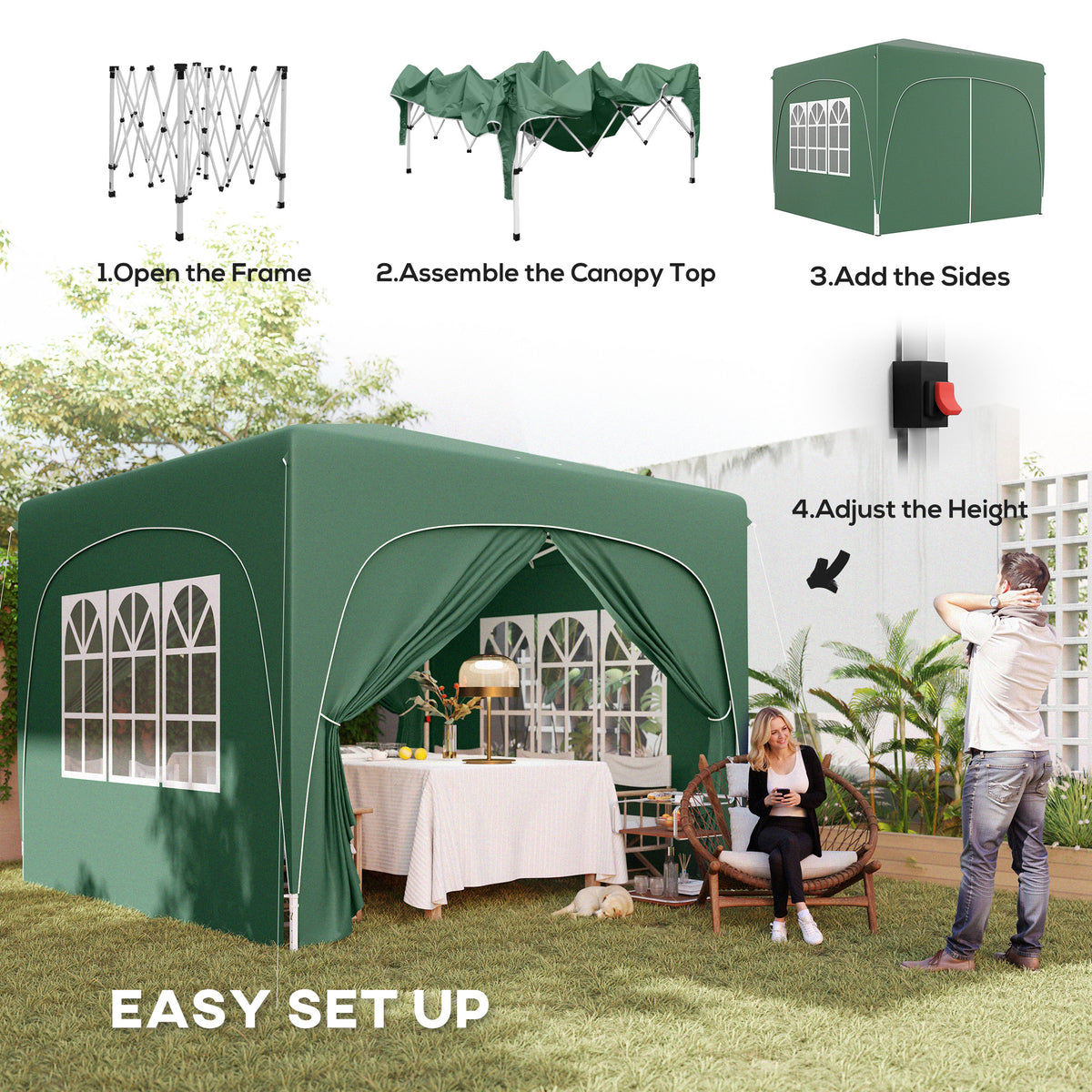 3 x 3m Pop-Up Gazebo Shelter with UPF50+ Canopy - Dark Green