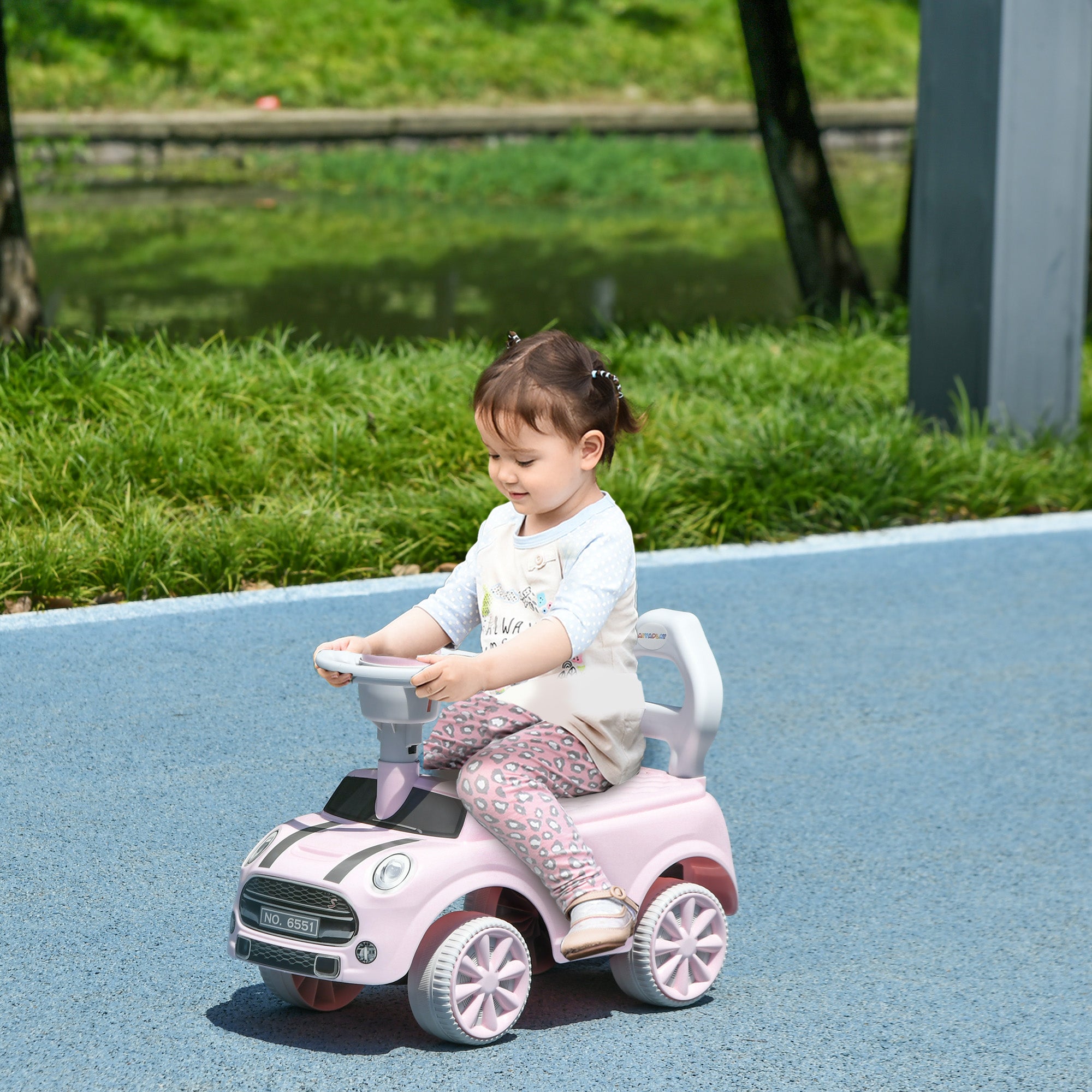 Foot To Floor Ride On Car Sliding Car w/ Air Horn, Anti-Over-Backwards, 18 to 36 Months - Pink