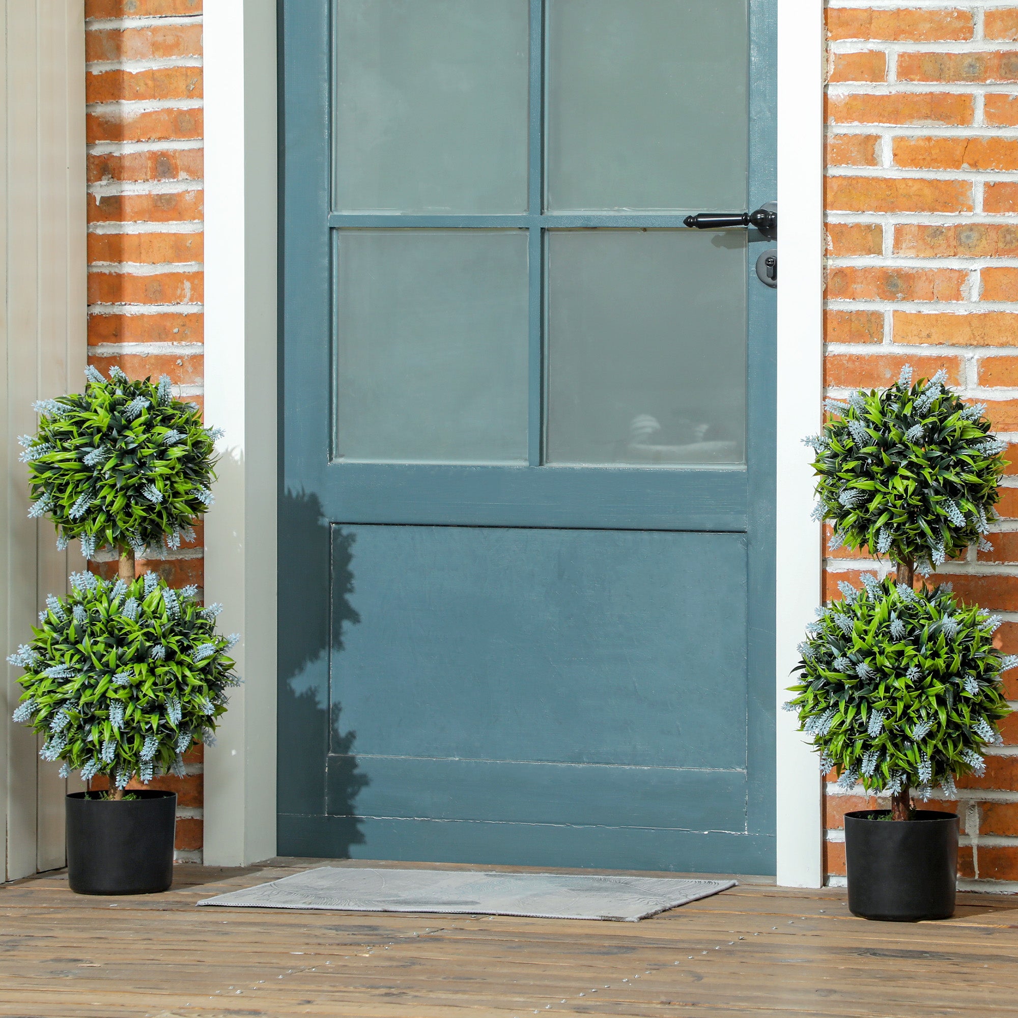 Set of 2 Decorative Artificial Plants Ball Trees with Lavender Flowers in Pot Fake Plants for Home Indoor Outdoor Decor, 70cm, Blue