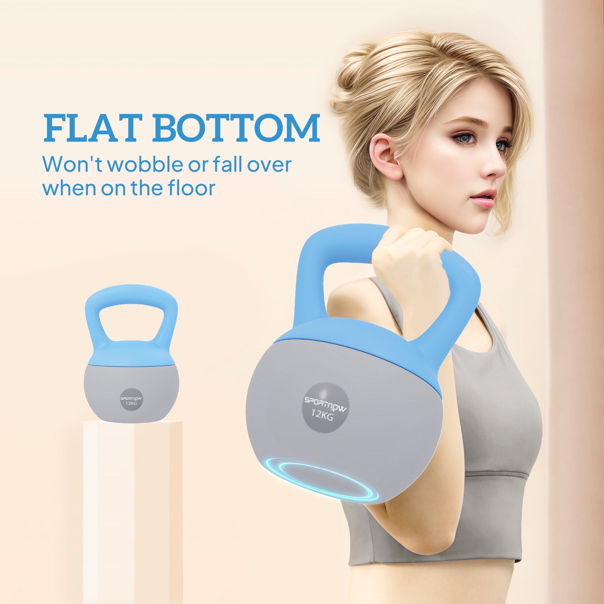 12KG Soft Kettlebell, Kettlebell with Non-Slip Handle for Home Gym, Weight Lifting, Strength Training, Light Blue/Grey