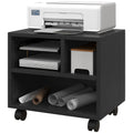 Three-Compartment Printer Cabinet with Wheels for Office Storage - Black