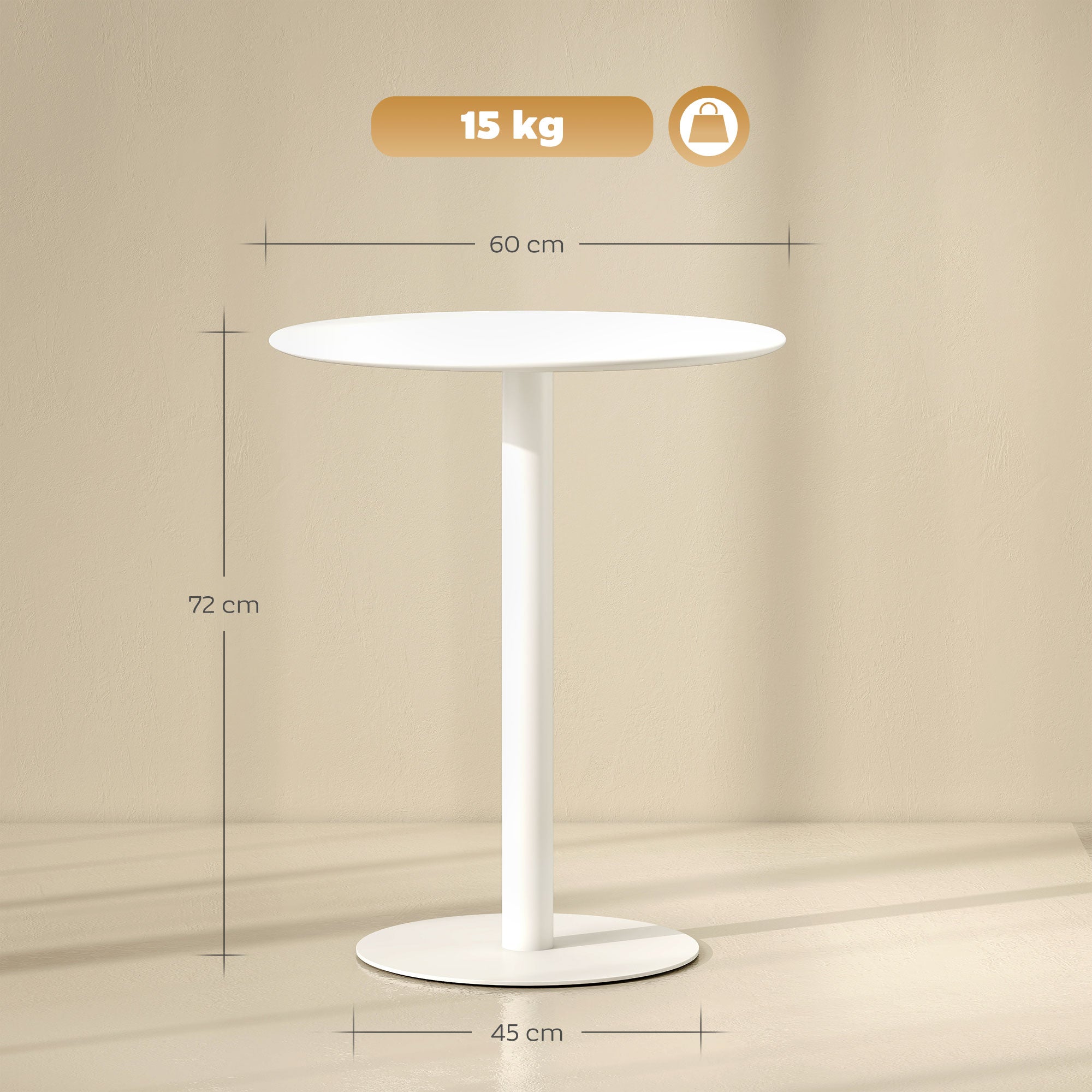Dining Table, Round Kitchen Table with Steel Base for Living Room, Dining Room, 60 x 60 x 72cm, White