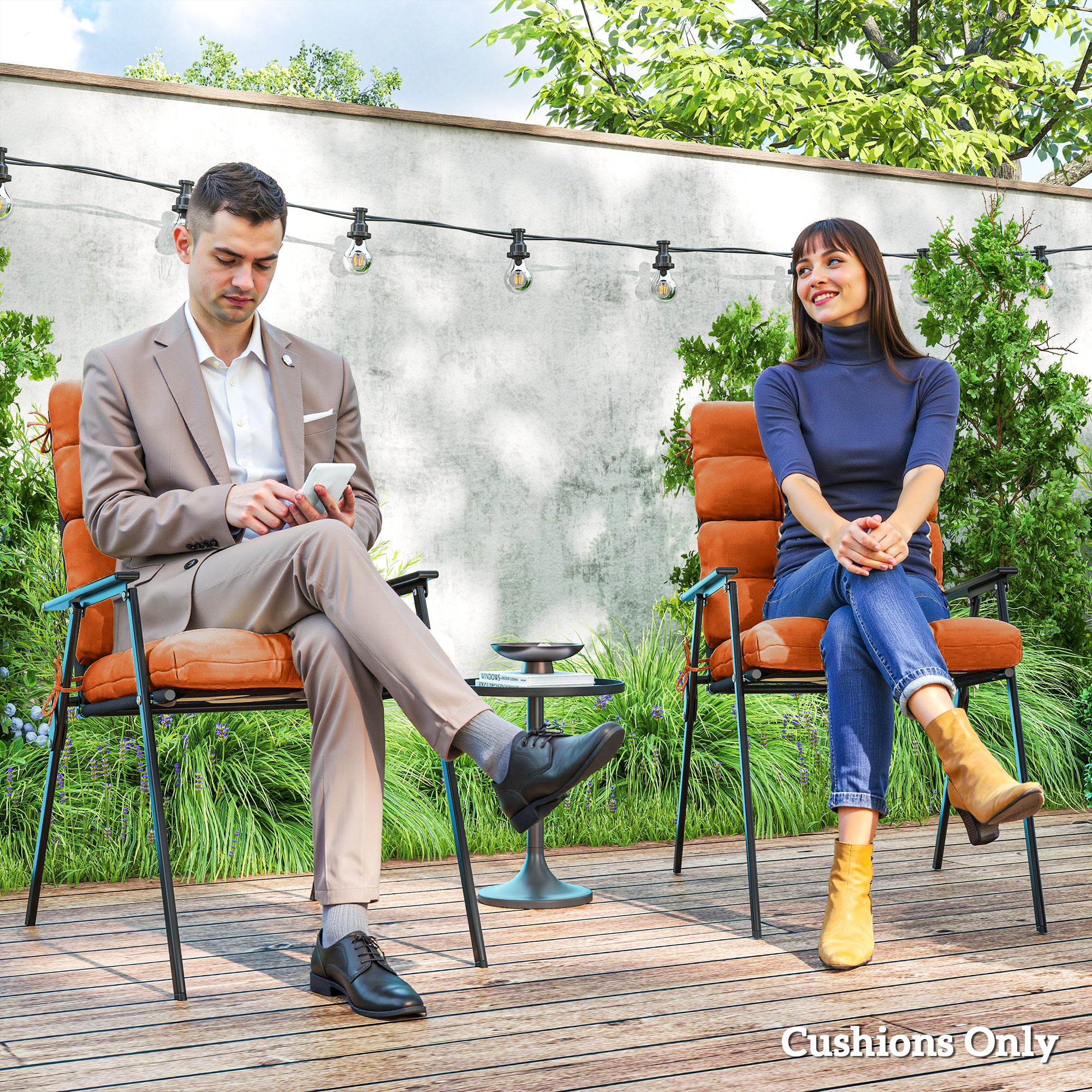 Set of Two Padded Outdoor Seat Cushions - Orange