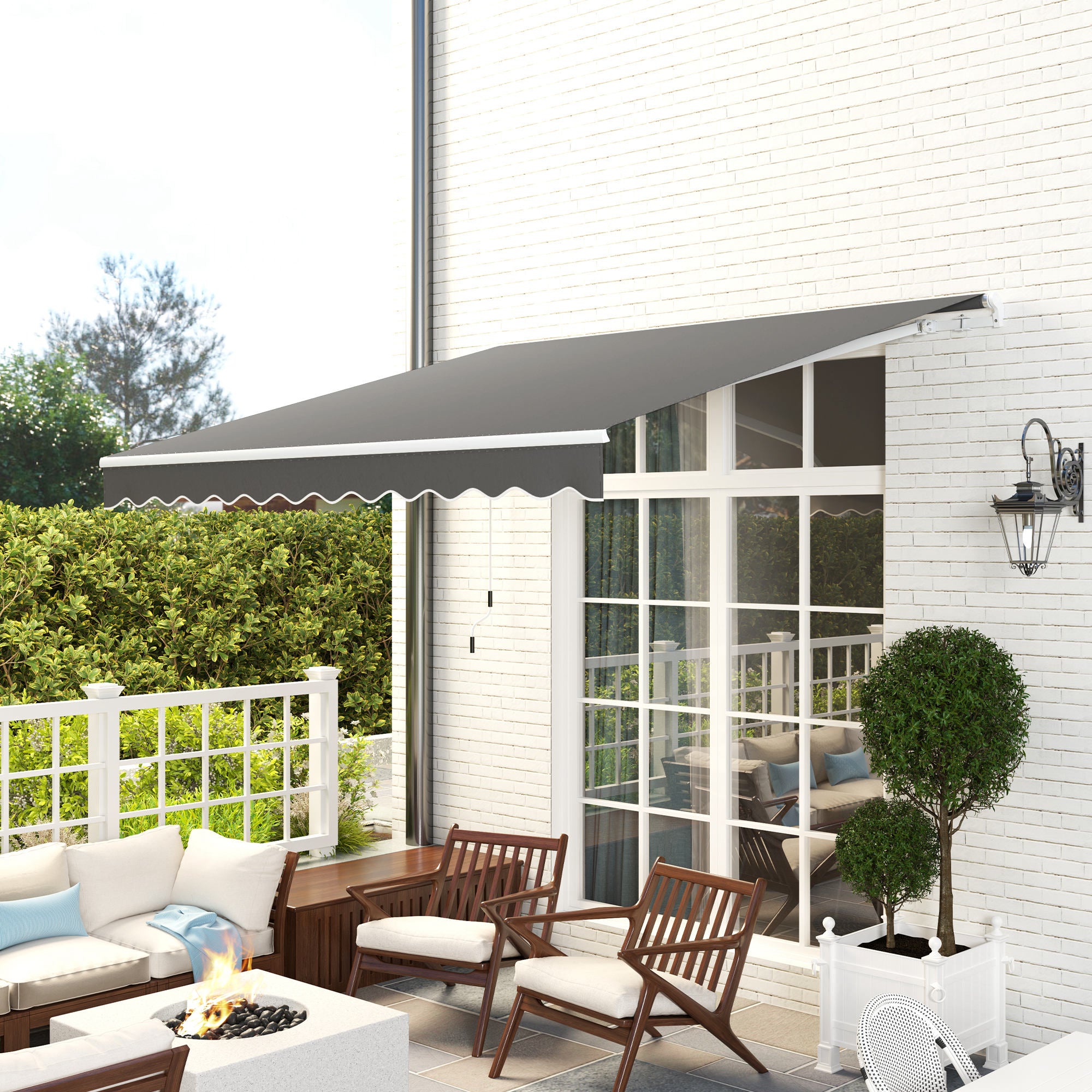 3 x 2.5m Manual Retractable Garden Patio Awning with Crank Handle and Fittings - Dark Grey