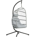 Hanging Egg Chair, Indoor Outdoor Hammock Swing Chair with Stand, Safety Strap, Foldable Basket, Light Grey