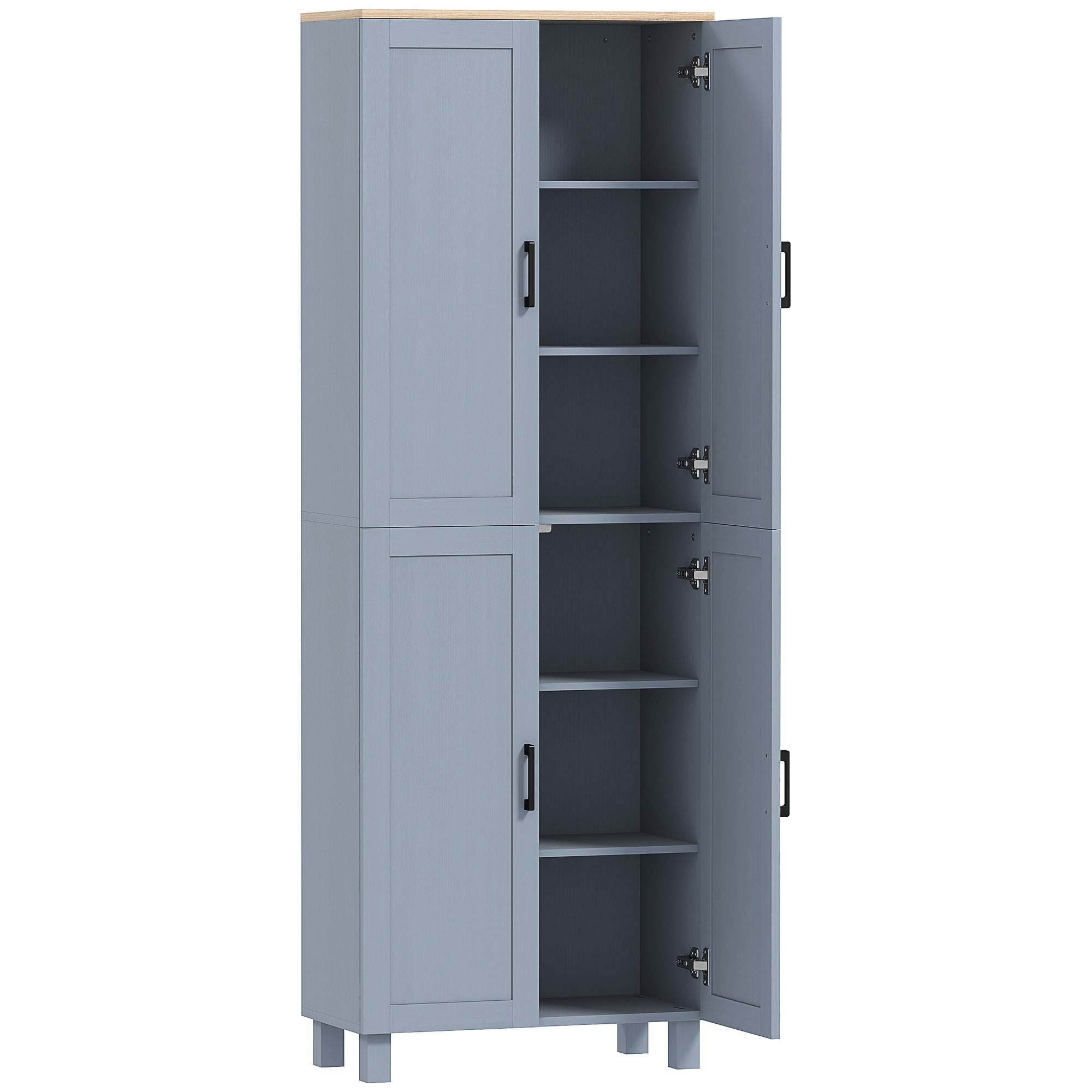 Freestanding Kitchen Cupboard, 4-Door Storage Cabinet with Adjustable Shelves, Modern Kitchen Pantry, 170cm, Grey