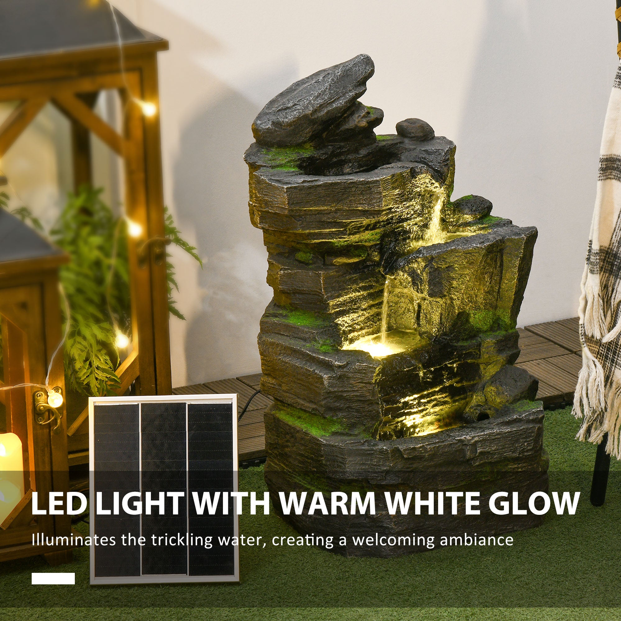 Garden Solar-Powered Water Feature with LED Lights - Dark Grey