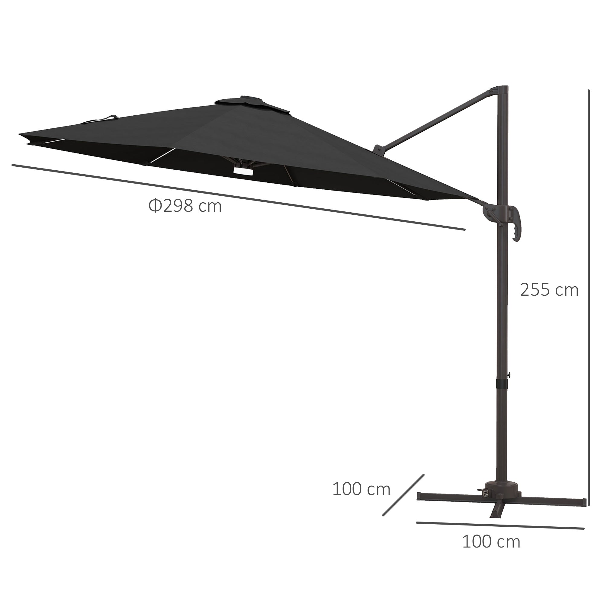 Cantilever Parasol, with LED Lights and Cross Base - Dark Grey