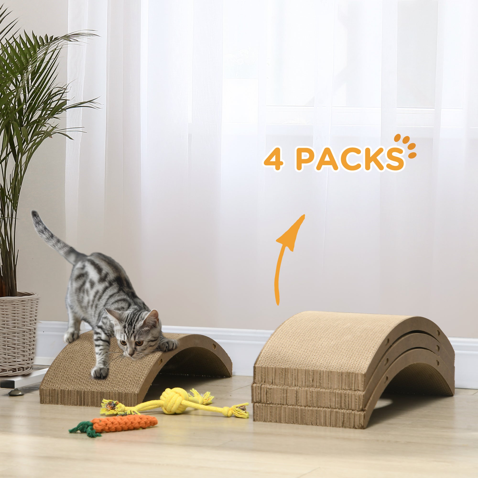 Four-Piece Cat Scratching Board, Cat Treadmill Replacement, 55 x 26cm - Brown