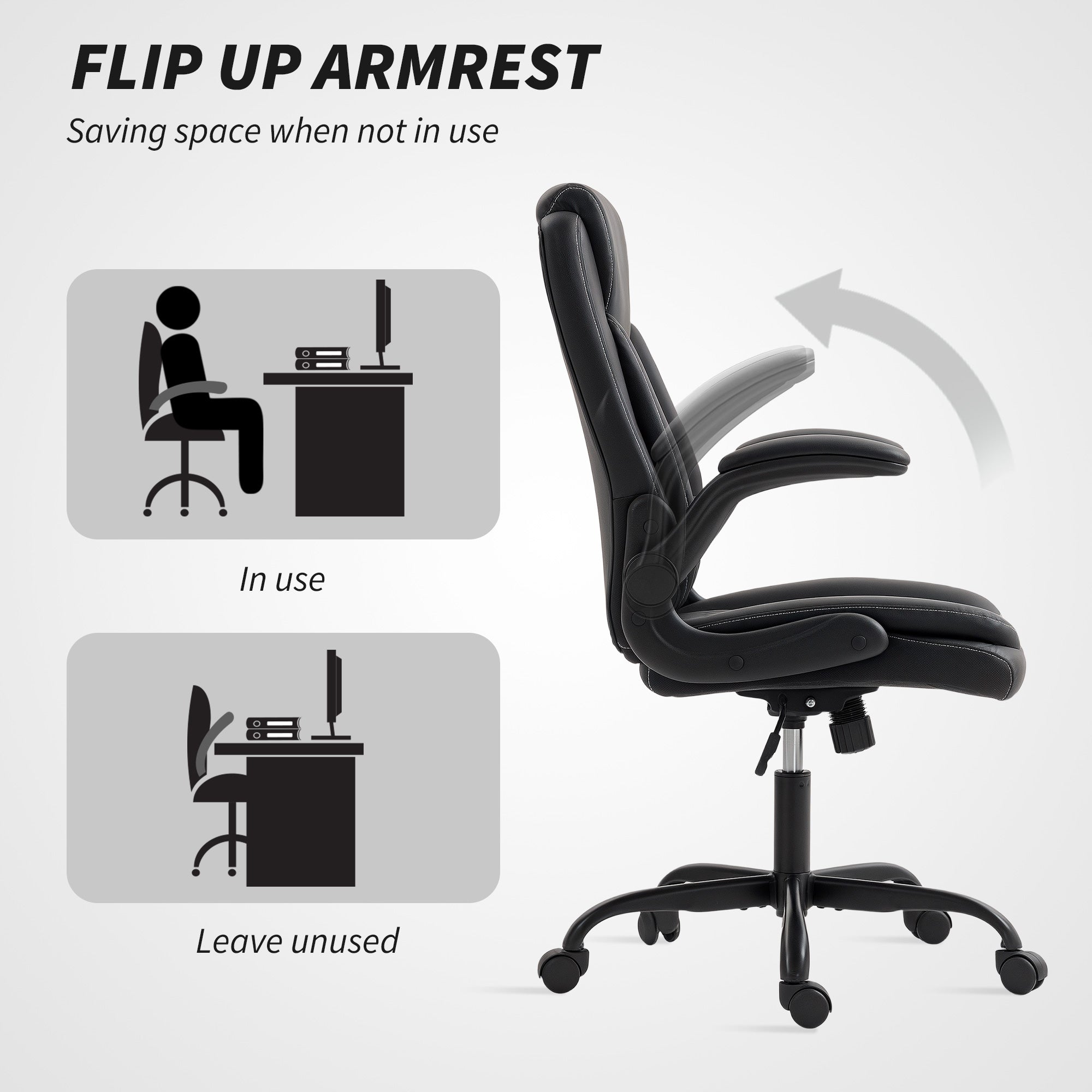 Faux Leather Office Chair. with Flip-Up Armrests - Black