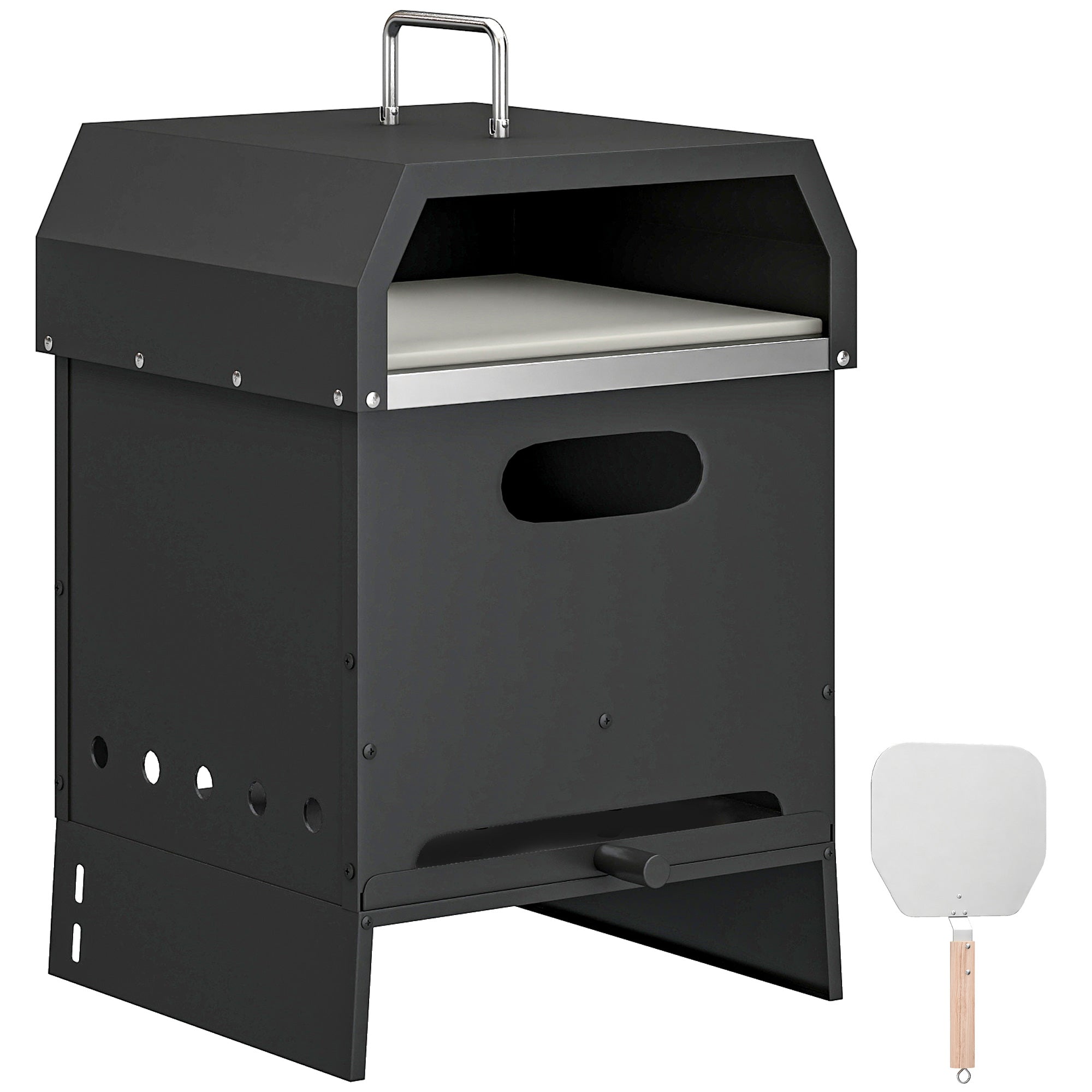 3 in 1 Outdoor Pizza Oven, Portable Wood Fired Pizza Maker with Handles, Stone and Peel