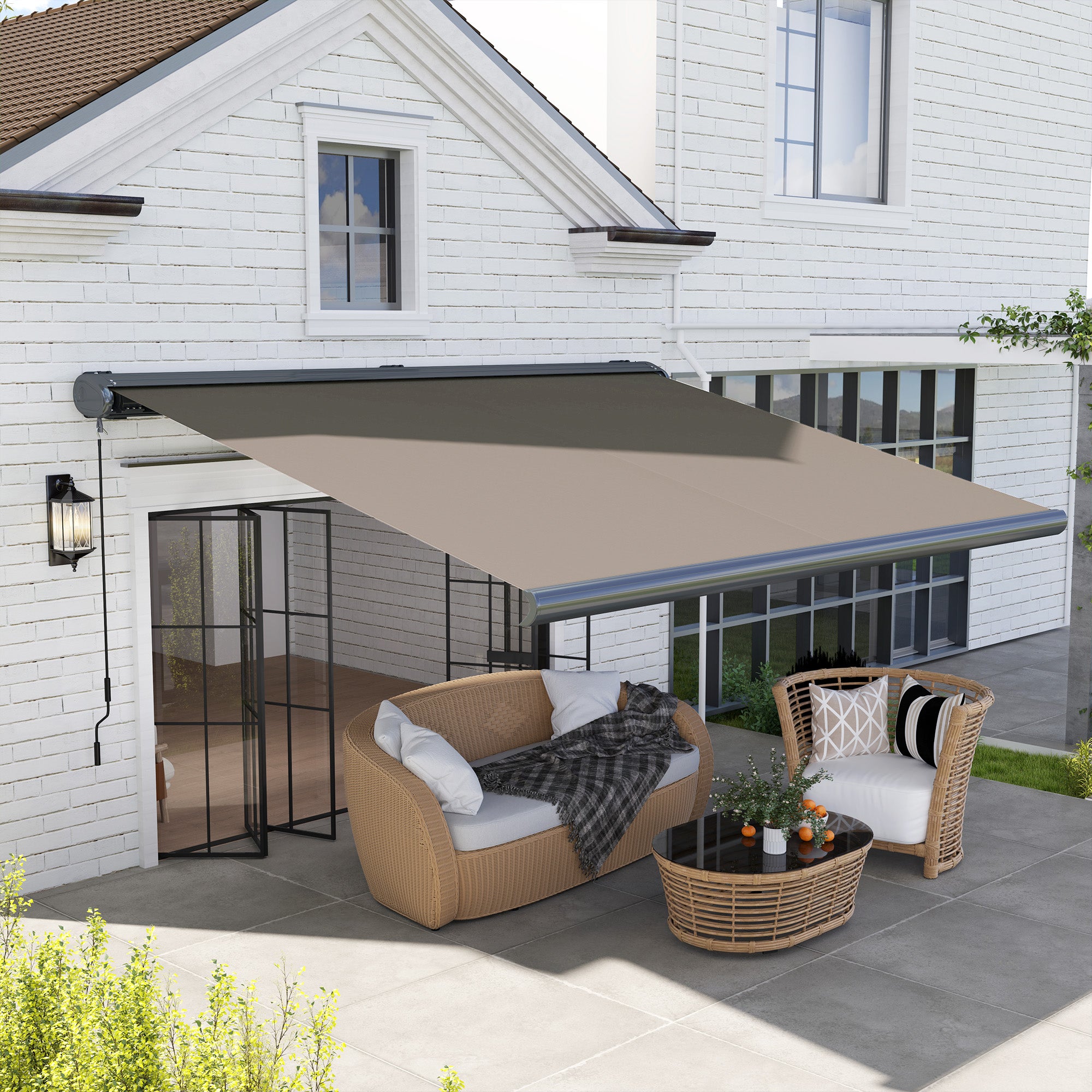 4 Metre Full Cassette Electric Retractable Awning with Remote Control - Light Grey