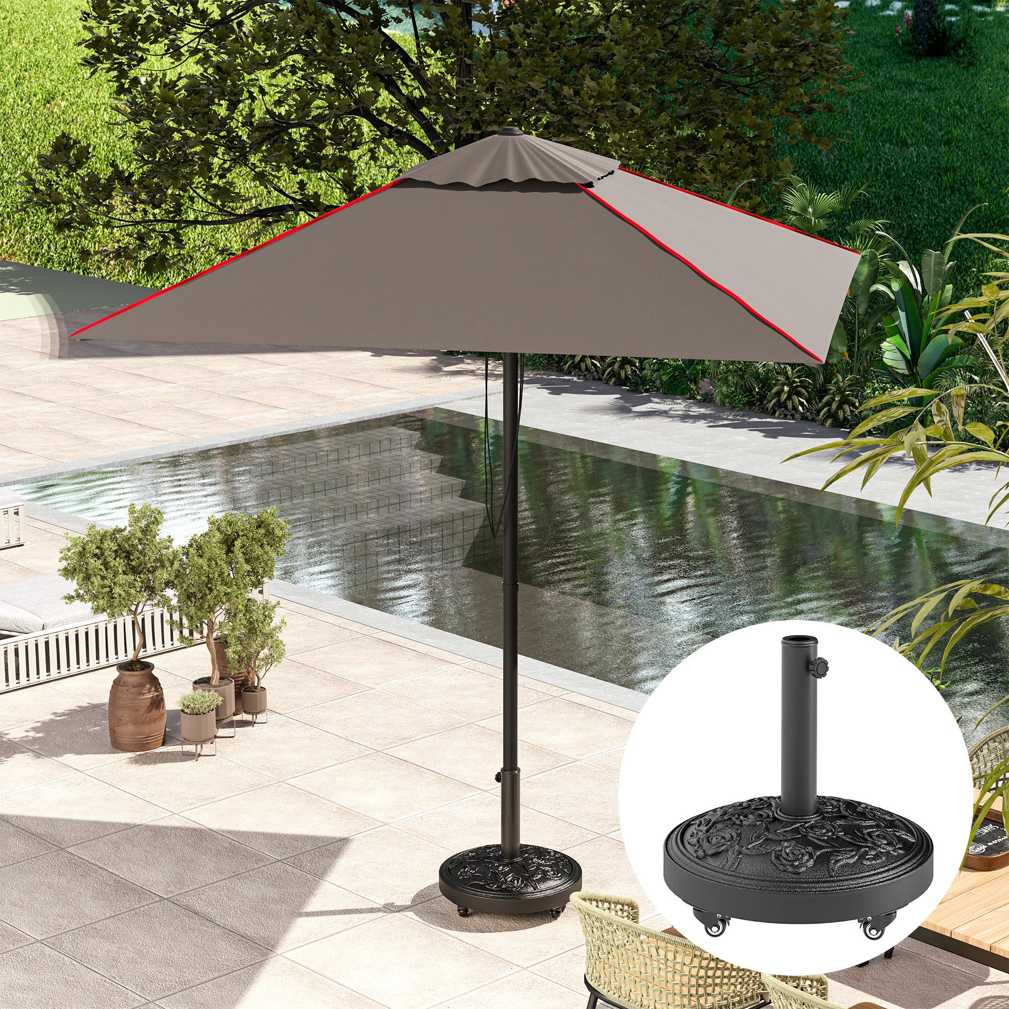 Parasol Base, Umbrella Base with Wheels Cast Iron Effect, for Umbrella, Canopy, Weather Resistant, Black
