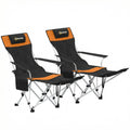 Set of 2 Reclining Folding Camping Chair w/ Detachable Footrest, Storage Bag, Cup Holder & Headrest, Lightweight Portable Camp Chair for Beach, Picnic, Orange and Black