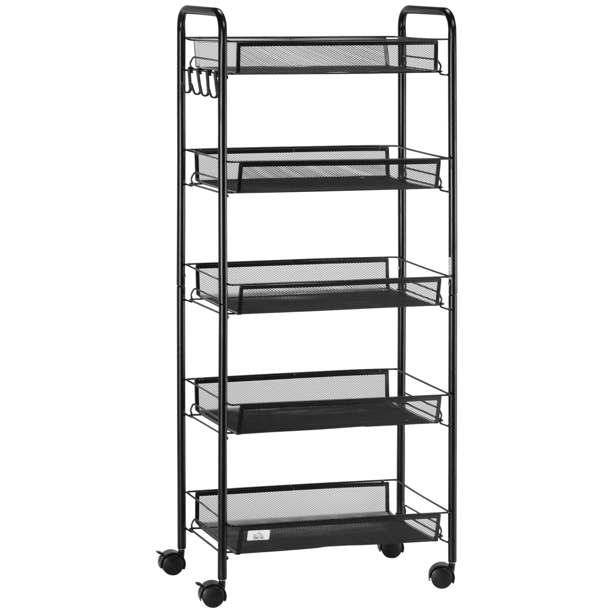 Five-Steel Mesh Basket Storage Trolley, with Wheels - Black