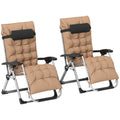 2 Piece Reclining Zero Gravity Sun Lounger Set with Cushions - Khaki