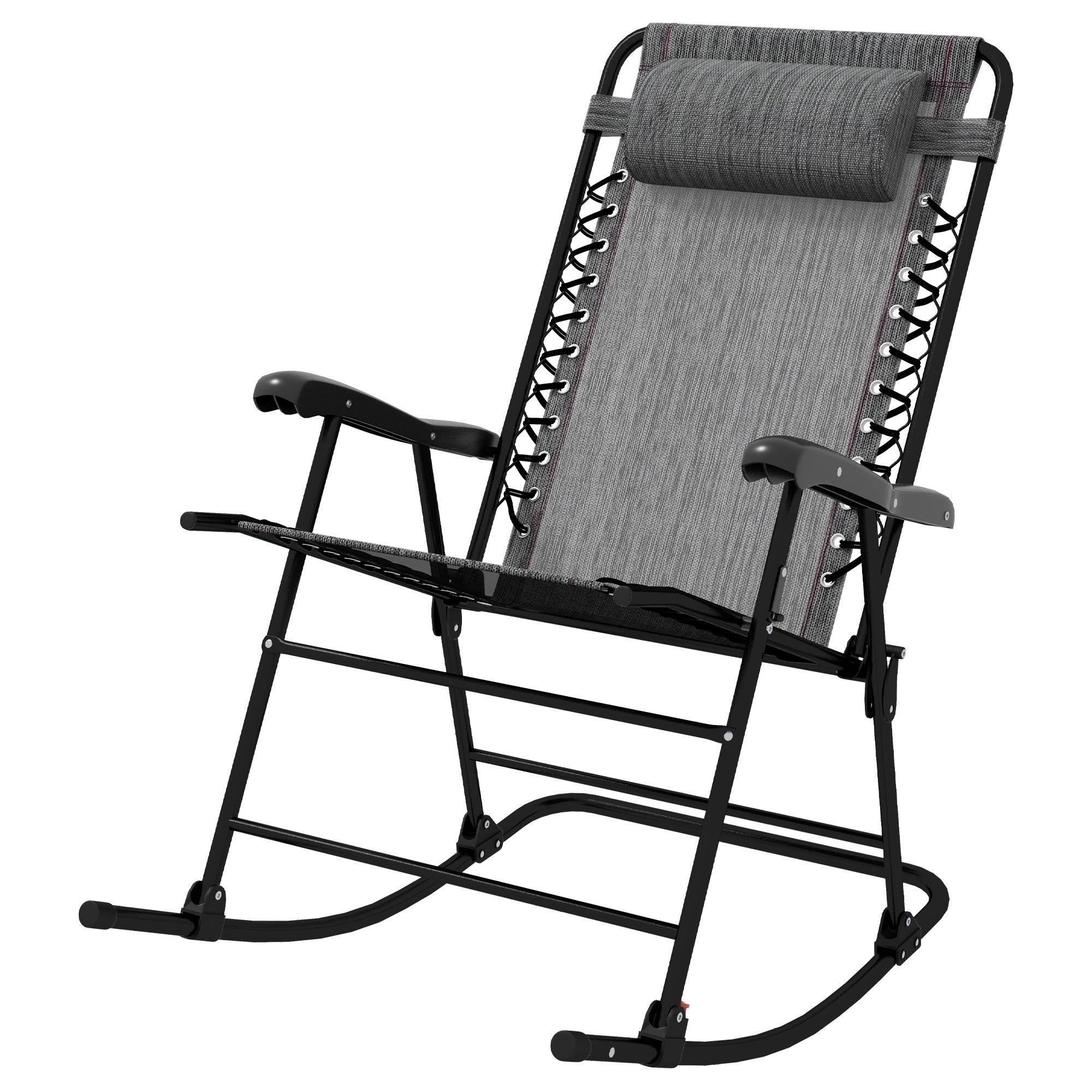 Folding Rocking Chair Outdoor Portable Zero Gravity Chair w/ Headrest Grey