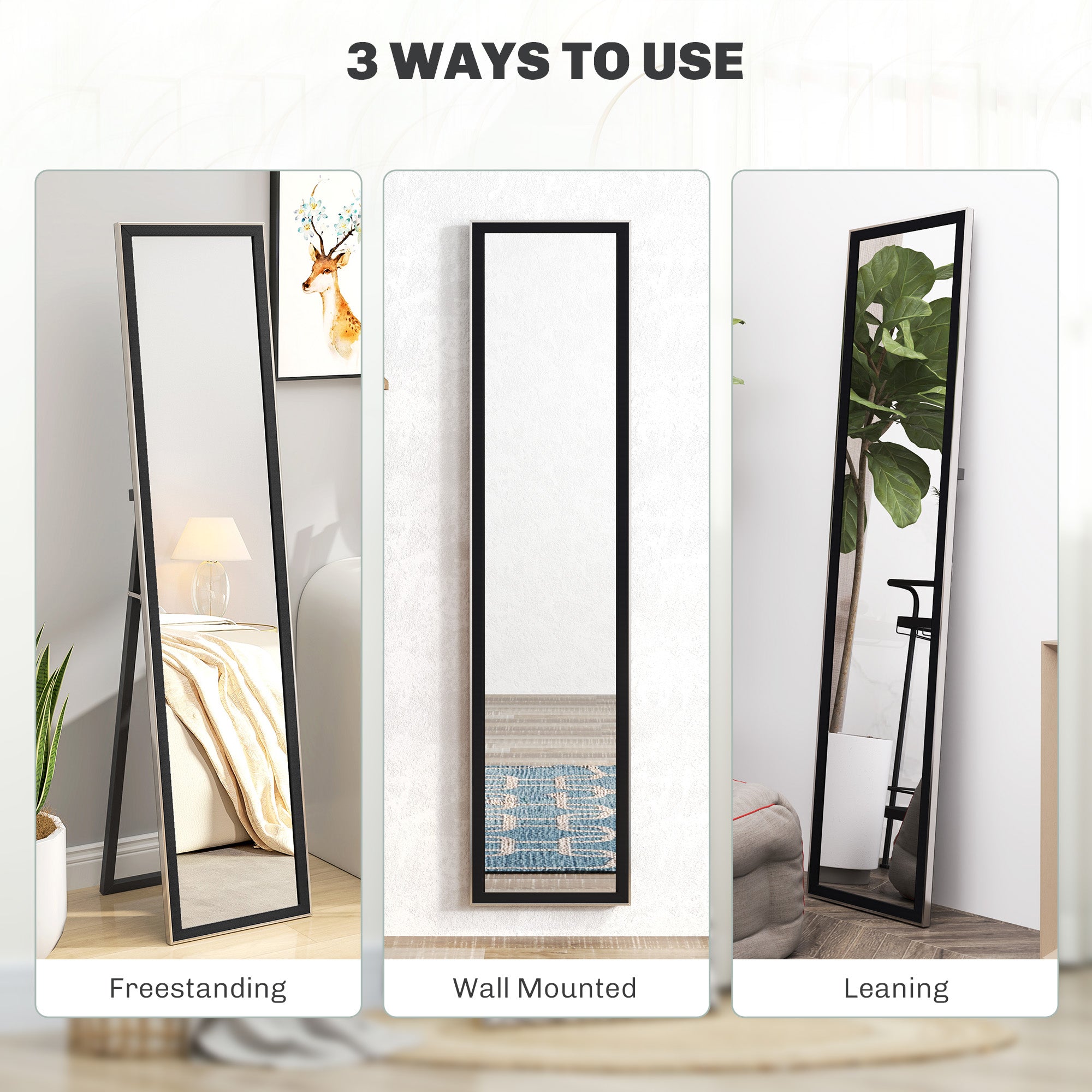 Full Length Mirror, 37 x 157cm Wall Mounted, Leaning, Free Standing Mirror, Framed Full Body Mirror for Living Room, Bedroom, Black