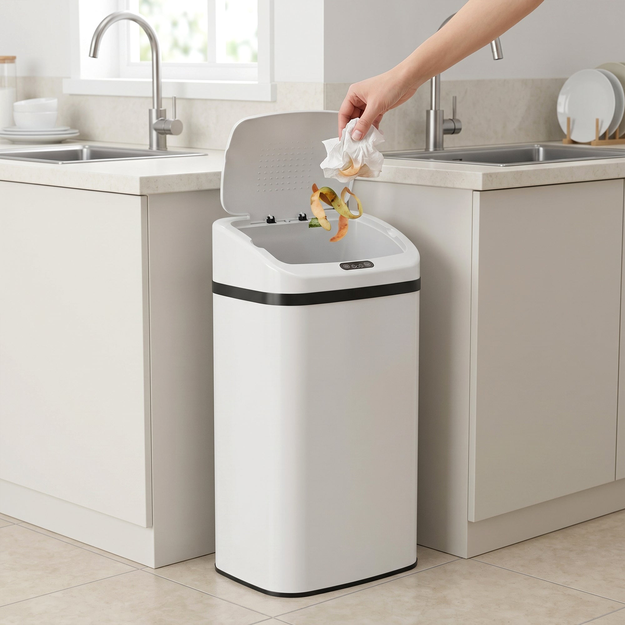 48L Stainless Steel Sensor Bin - White