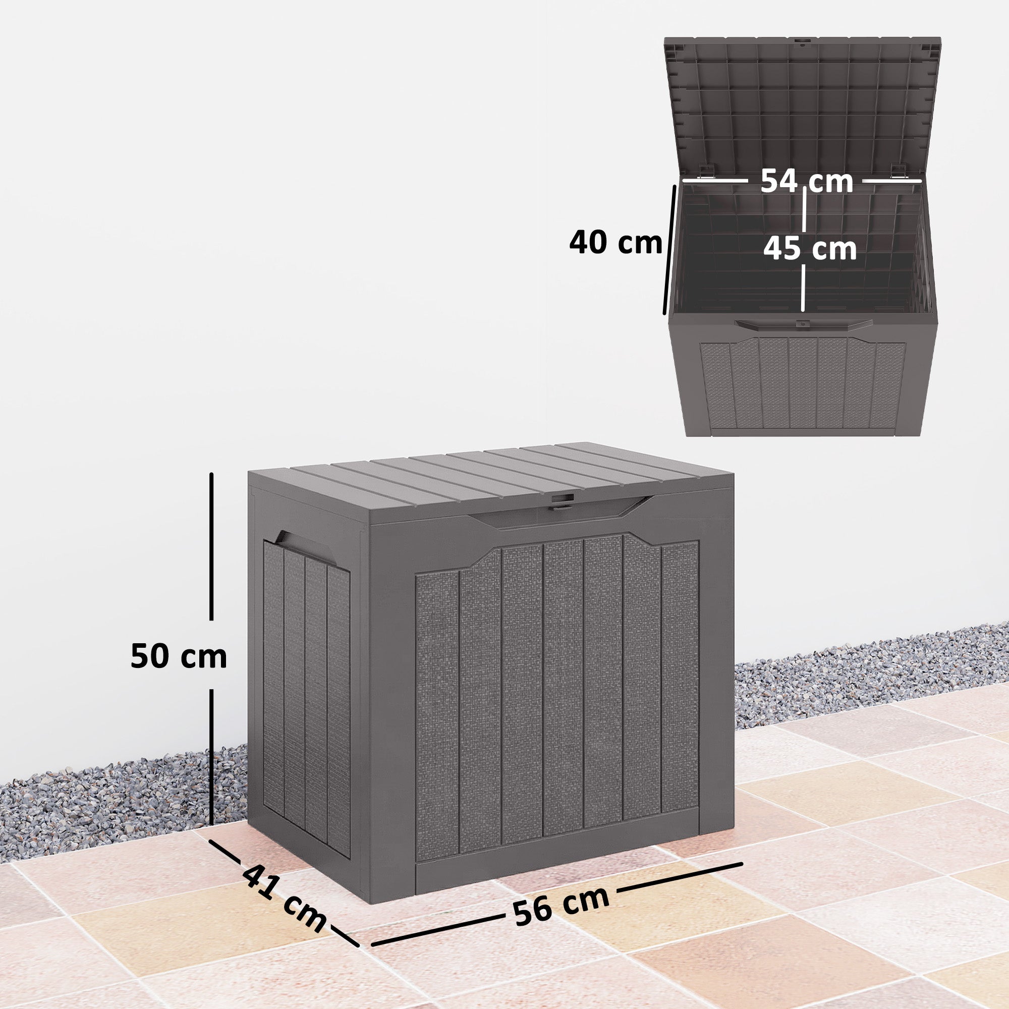 93L Plastic Garden Storage Box, Outdoor Storage Box with Handles, Waterproof Outdoor Storage Container, Brown