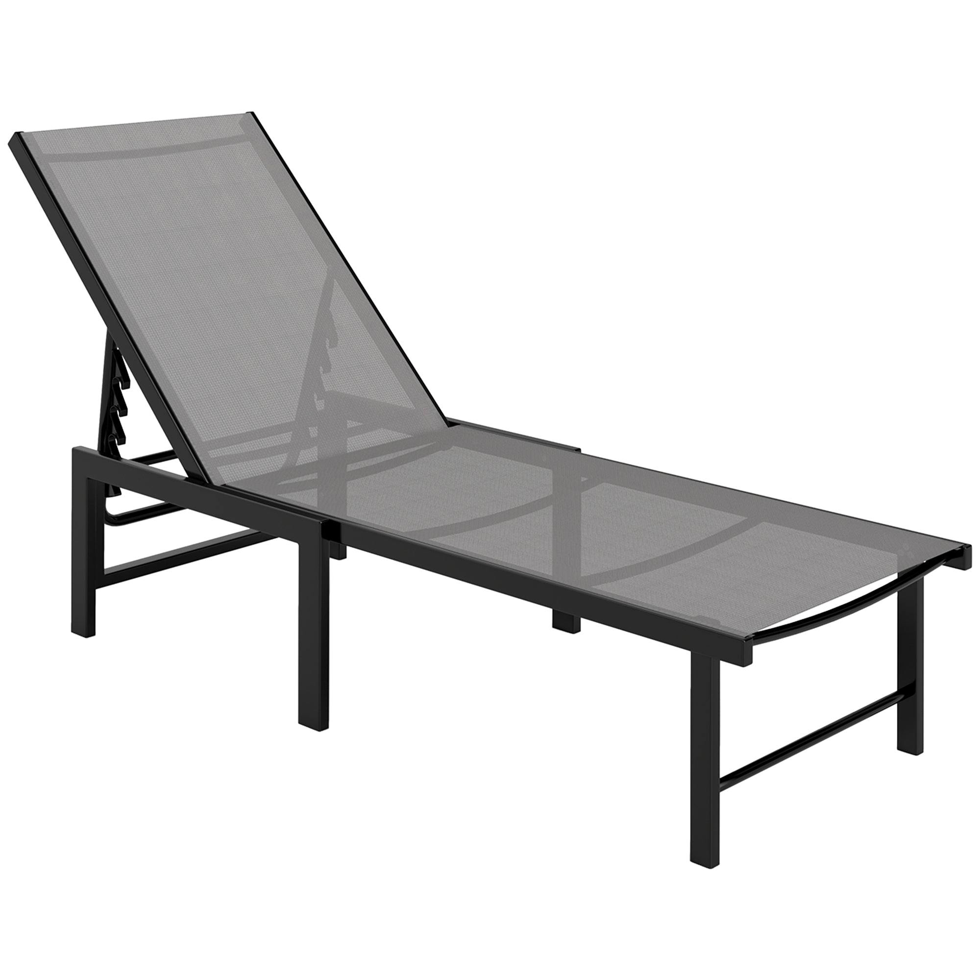 Sun Lounger for Garden, 5-Level Adjustable Reclining Sun Lounger Chair, Flat Garden Lounger Sunbed with Texteline Seat, Steel Frame for Patio, Beach, Grey