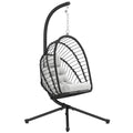 Hanging Egg Chair with Cushion and Metal Stand - Black