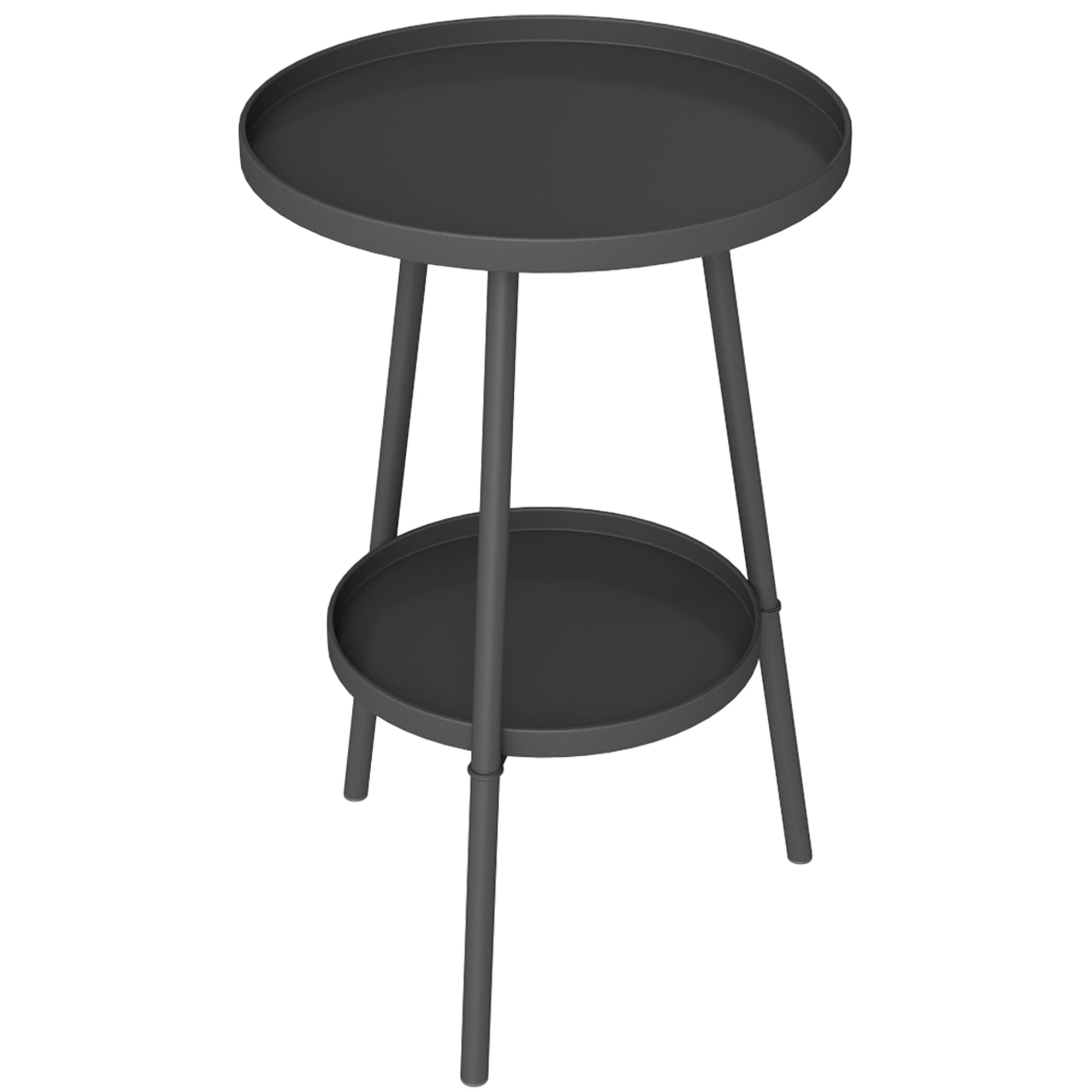 Round Garden Table, 2-Tier Small Side Table, Metal Patio Table Coffee Table Dining Table for Porch Deck Balcony, Black