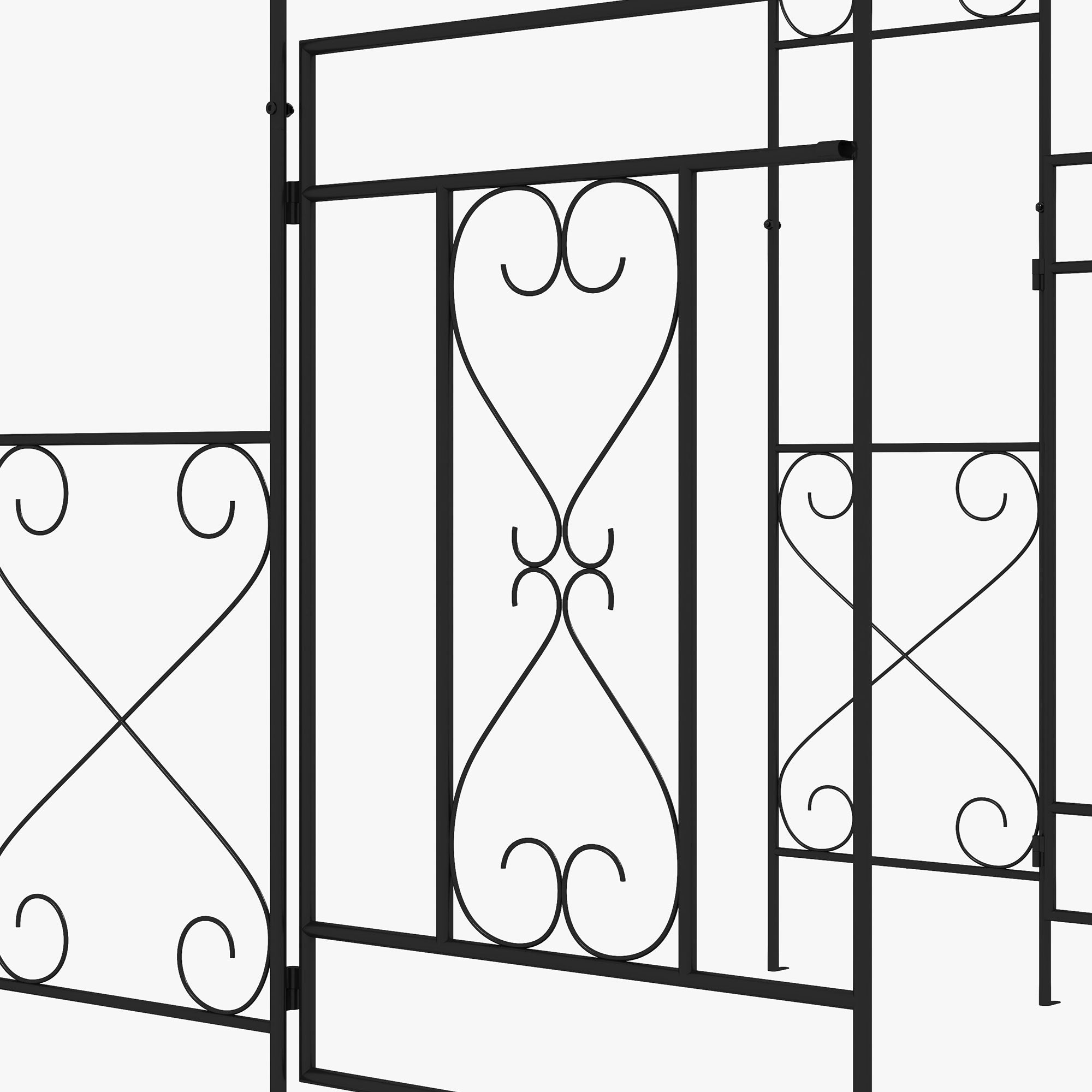 Decorative Garden Arch with Gate Set - Powder Coated Steel Black